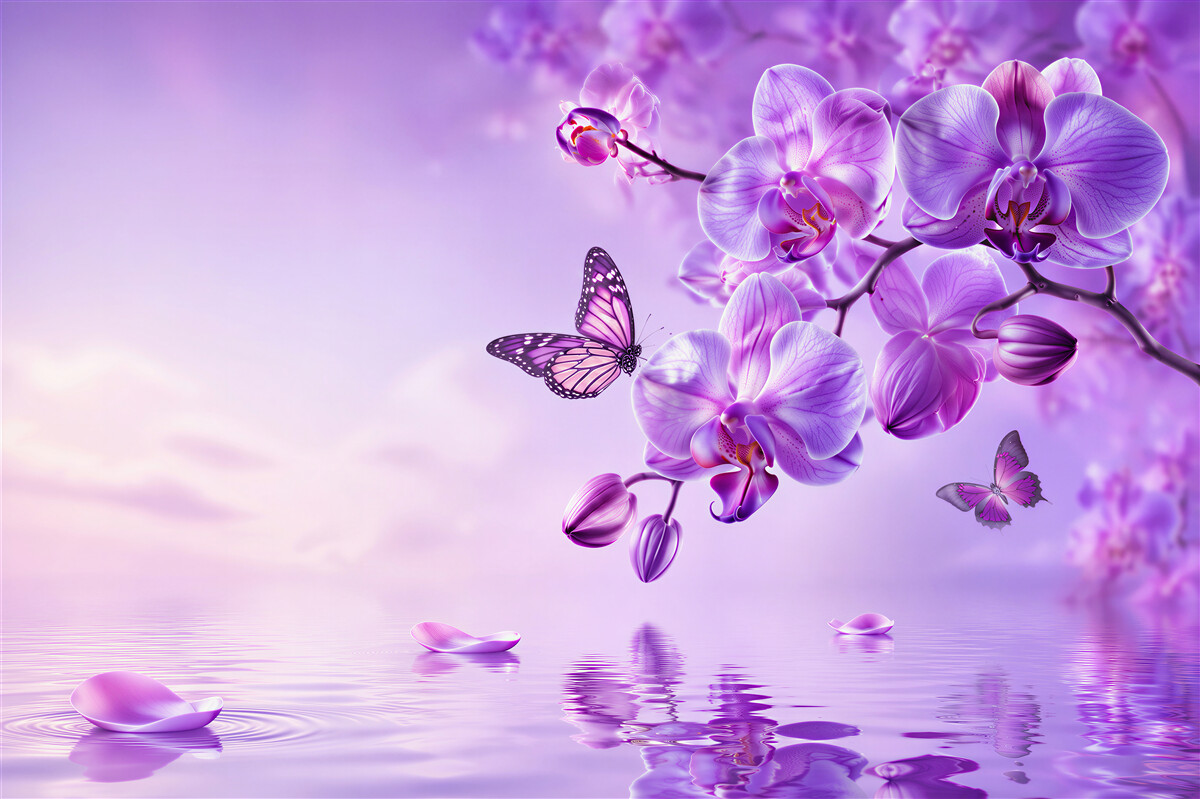 Fototapeta motyle i fioletowa orchidea
