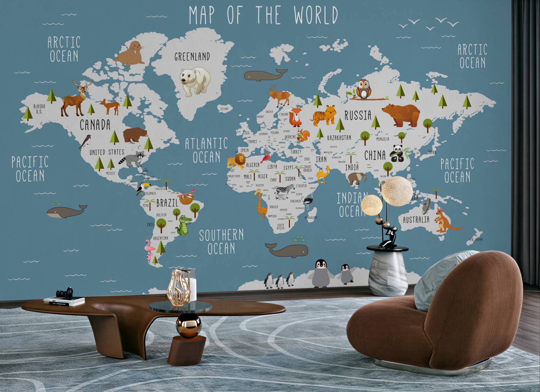 Fototapeta mapa wykonana w animowanej estetyce