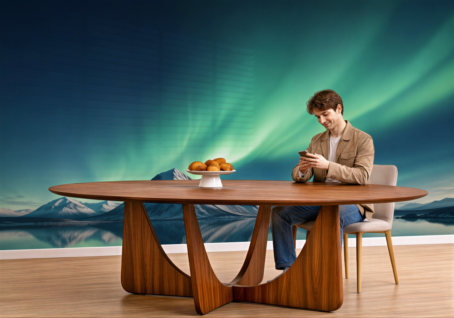 Fototapeta niesamowite zorze polarne nad morzem