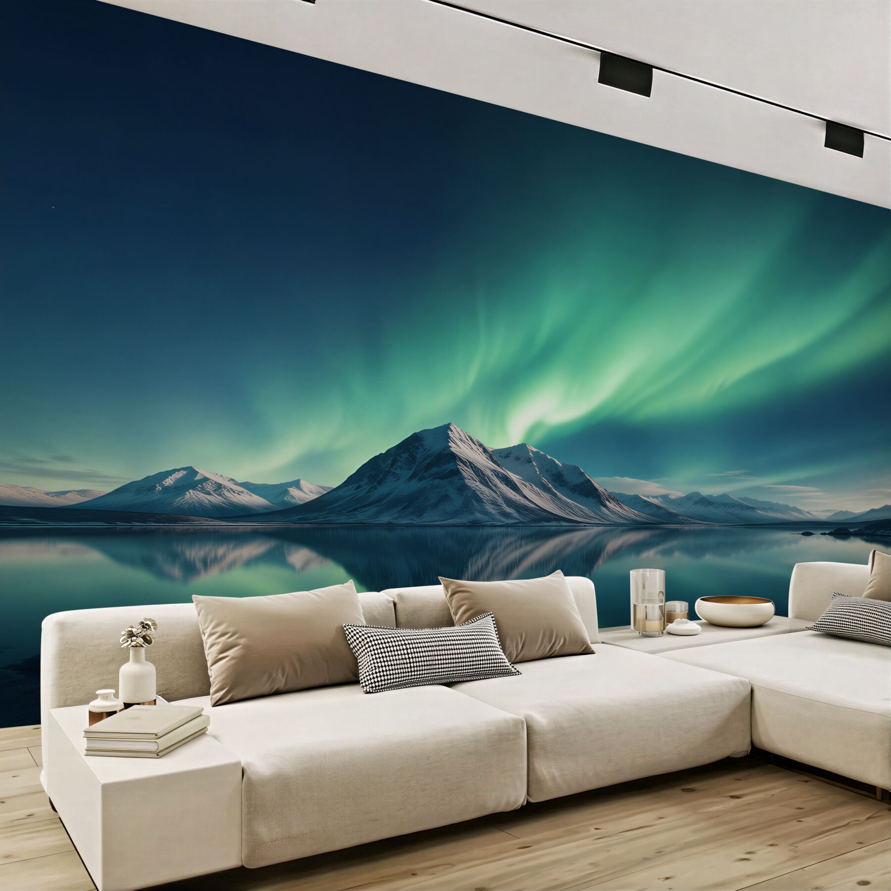 Fototapeta niesamowite zorze polarne nad morzem