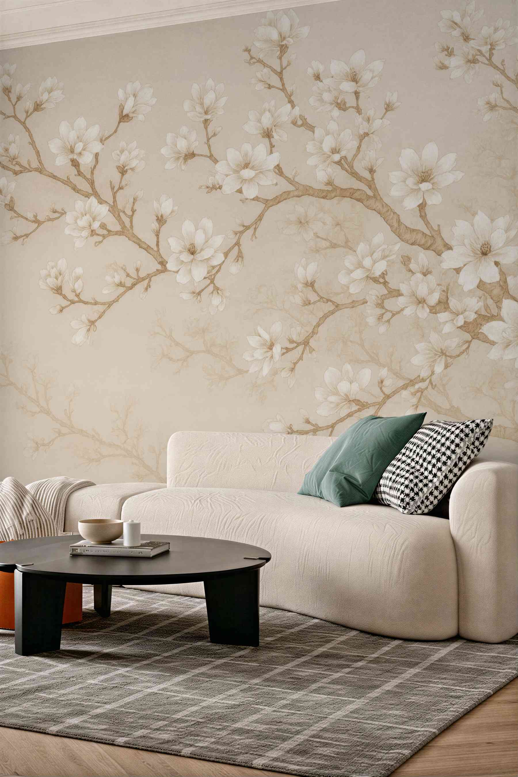 Fototapeta kwiecista magnolia z ptakami vintage