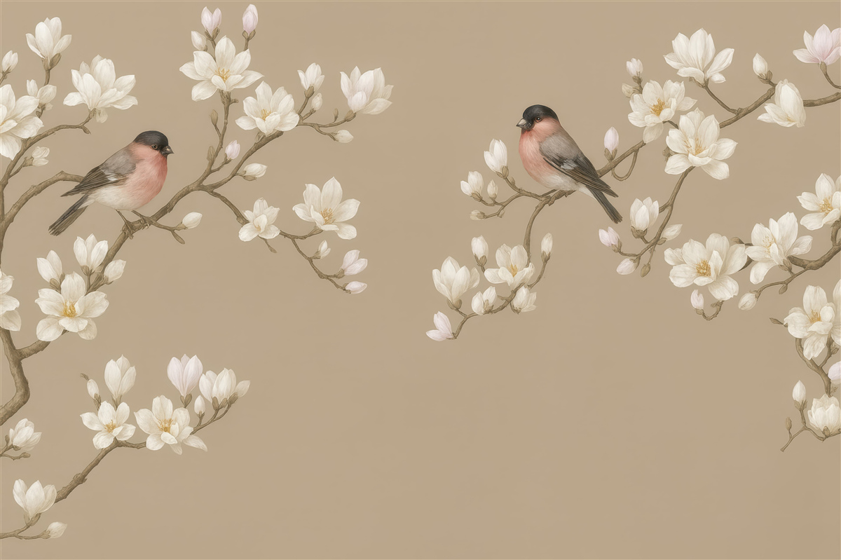 Fototapeta magnolie i gile na beżowym tle