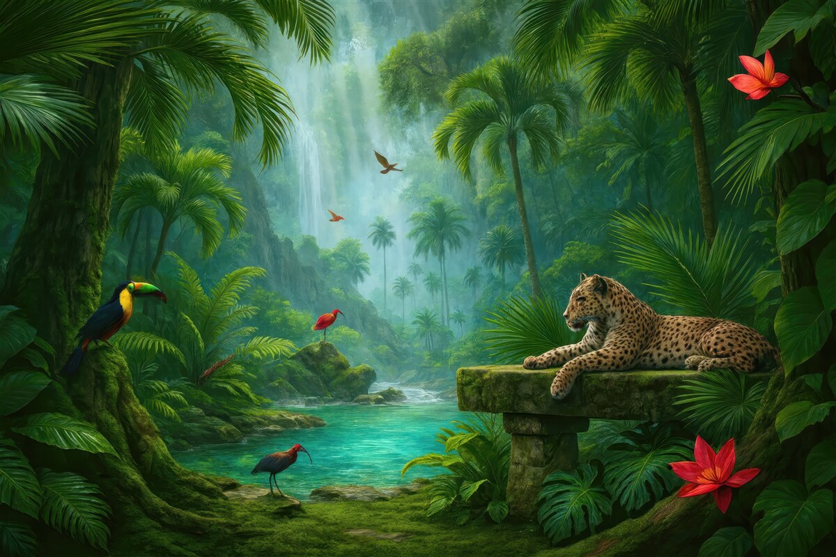 Fototapeta tropikalna laguna z jaguarem