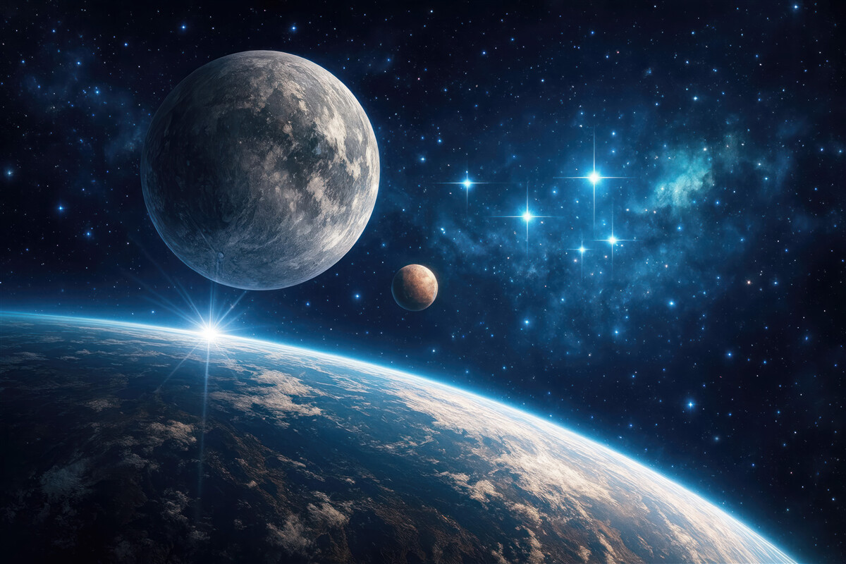 Fototapeta kosmiczny wschód nad planetarnym horyzontem