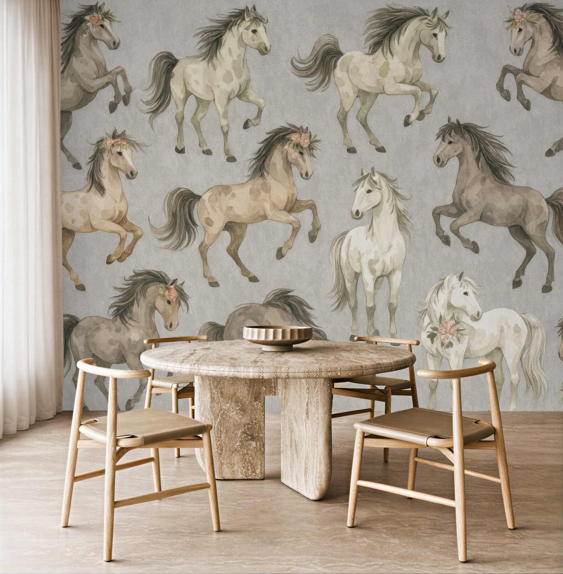 Fototapeta akwarelowe konie w pastelowym galopie