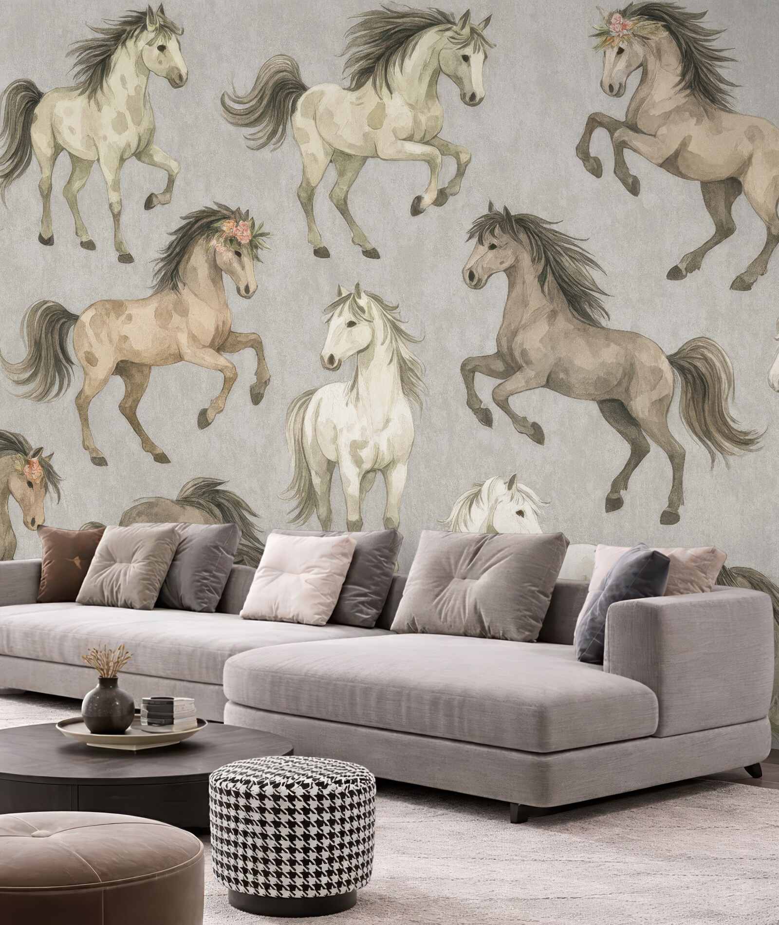 Fototapeta akwarelowe konie w pastelowym galopie