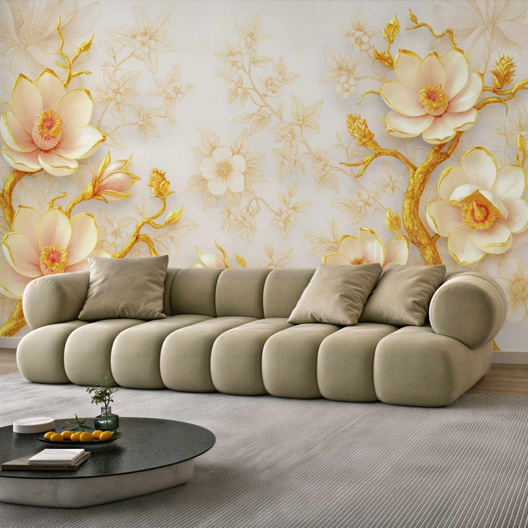 Fototapeta złote magnolie na kremowym tle