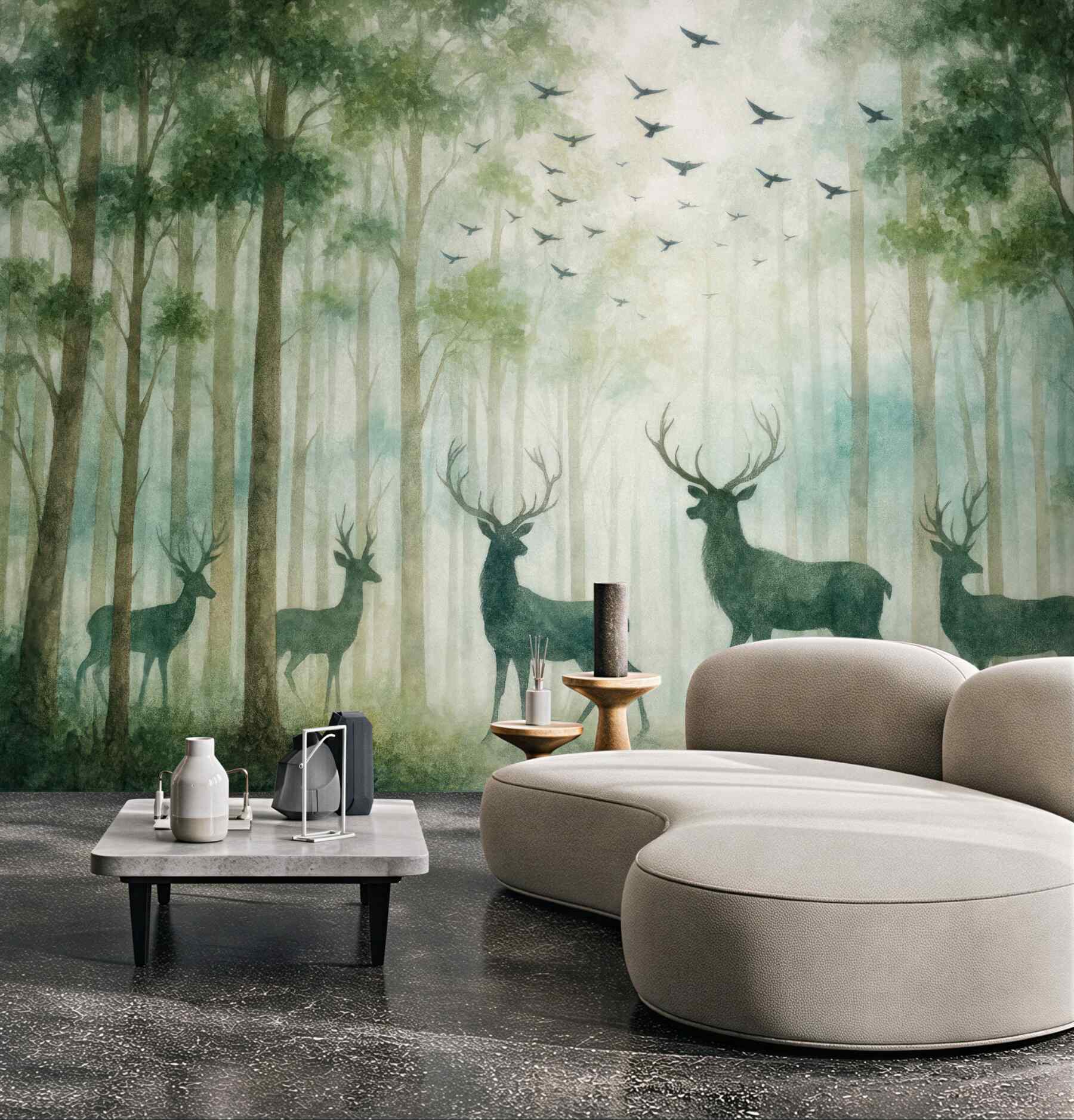 Fototapeta leśne jelenie we mglistej ciszy