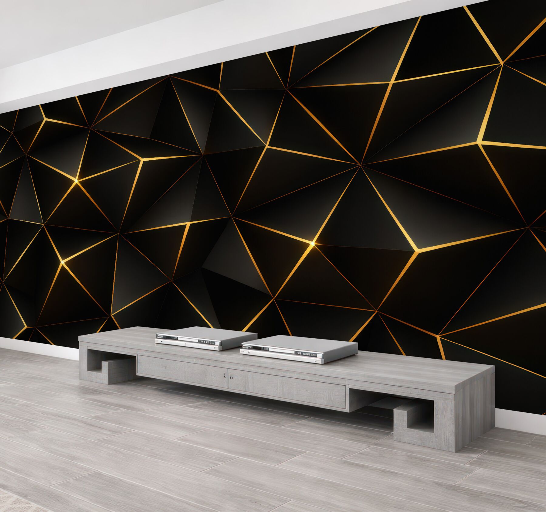 Fototapeta geometryczna czerń z złotym blaskiem
