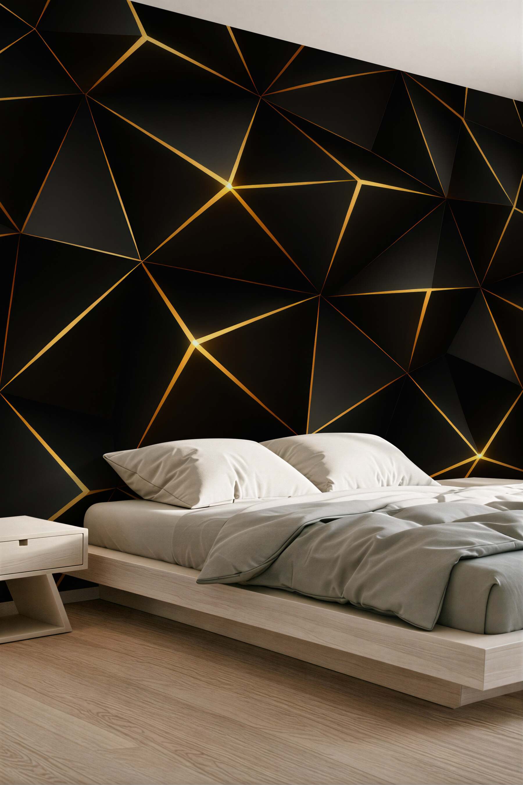 Fototapeta geometryczna czerń z złotym blaskiem
