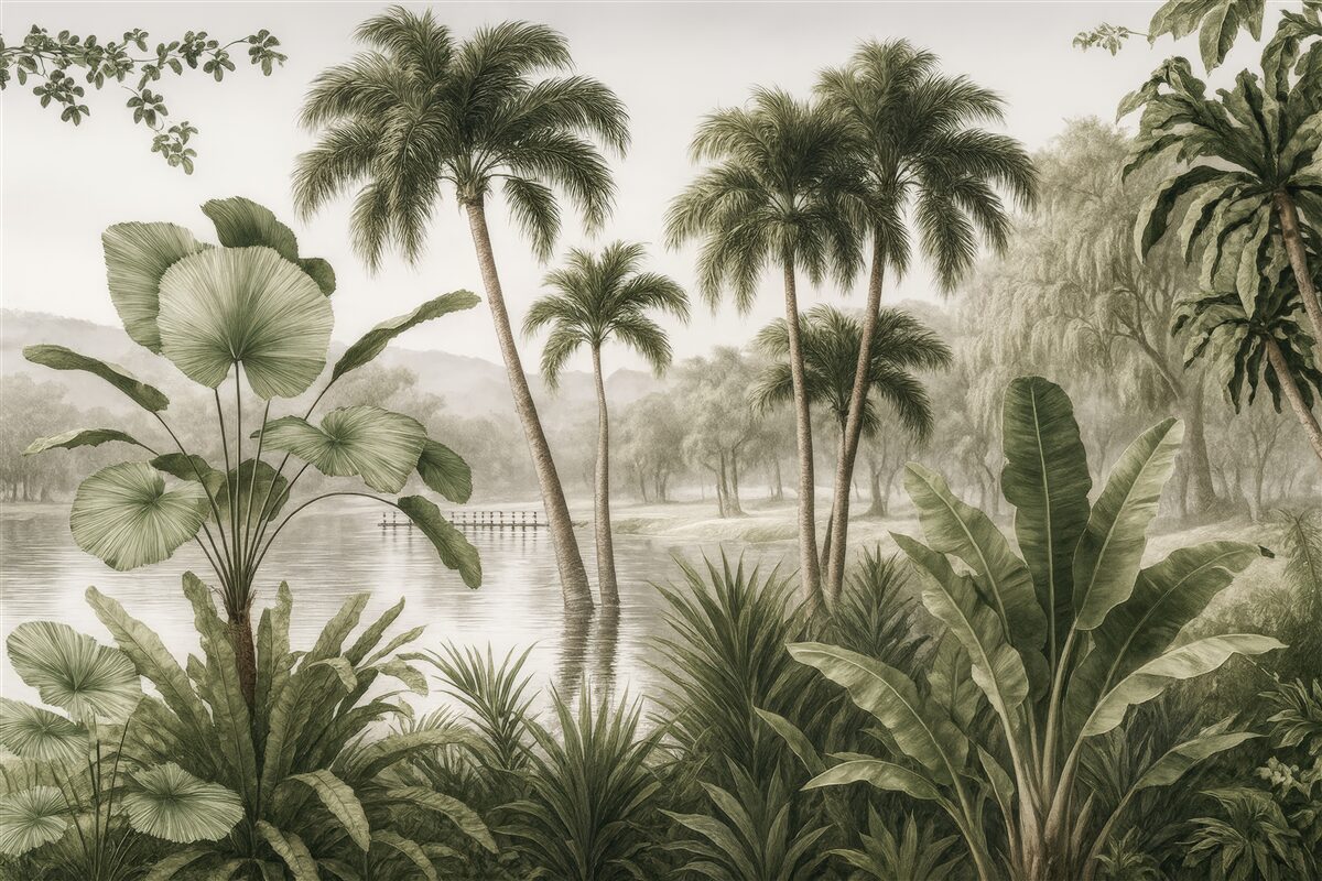 Fototapeta spokojna tropikalna laguna z palmami