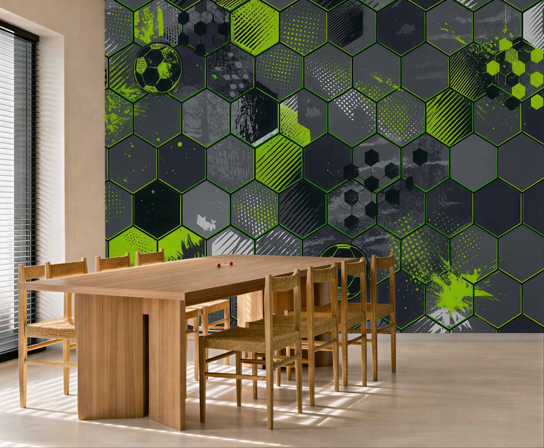 Fototapeta piłkarska mozaika neonowych hexagonów