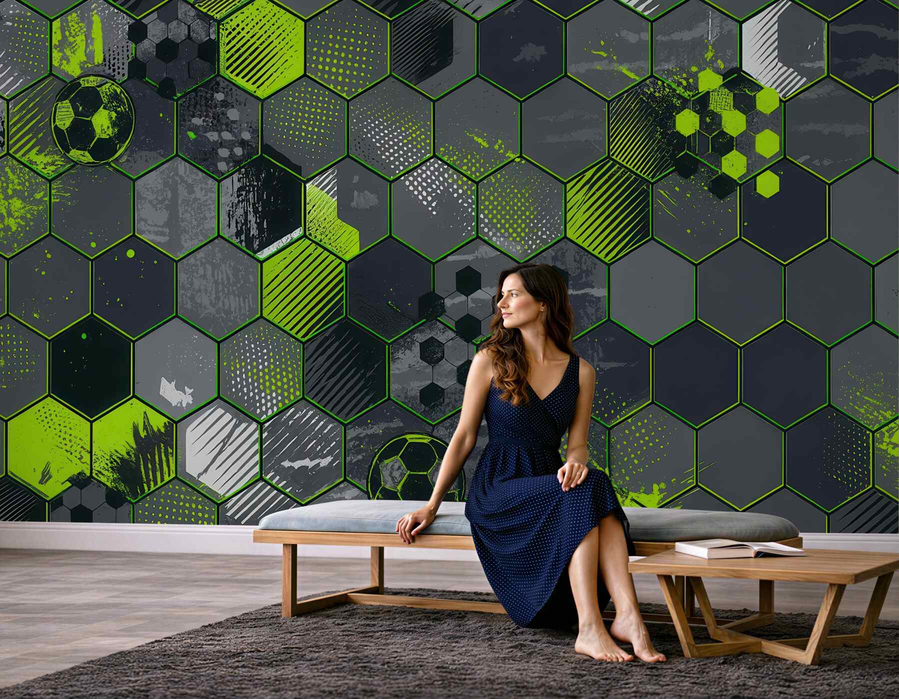 Fototapeta piłkarska mozaika neonowych hexagonów