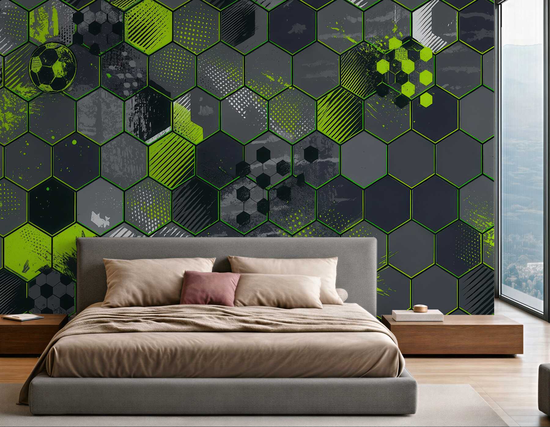 Fototapeta piłkarska mozaika neonowych hexagonów