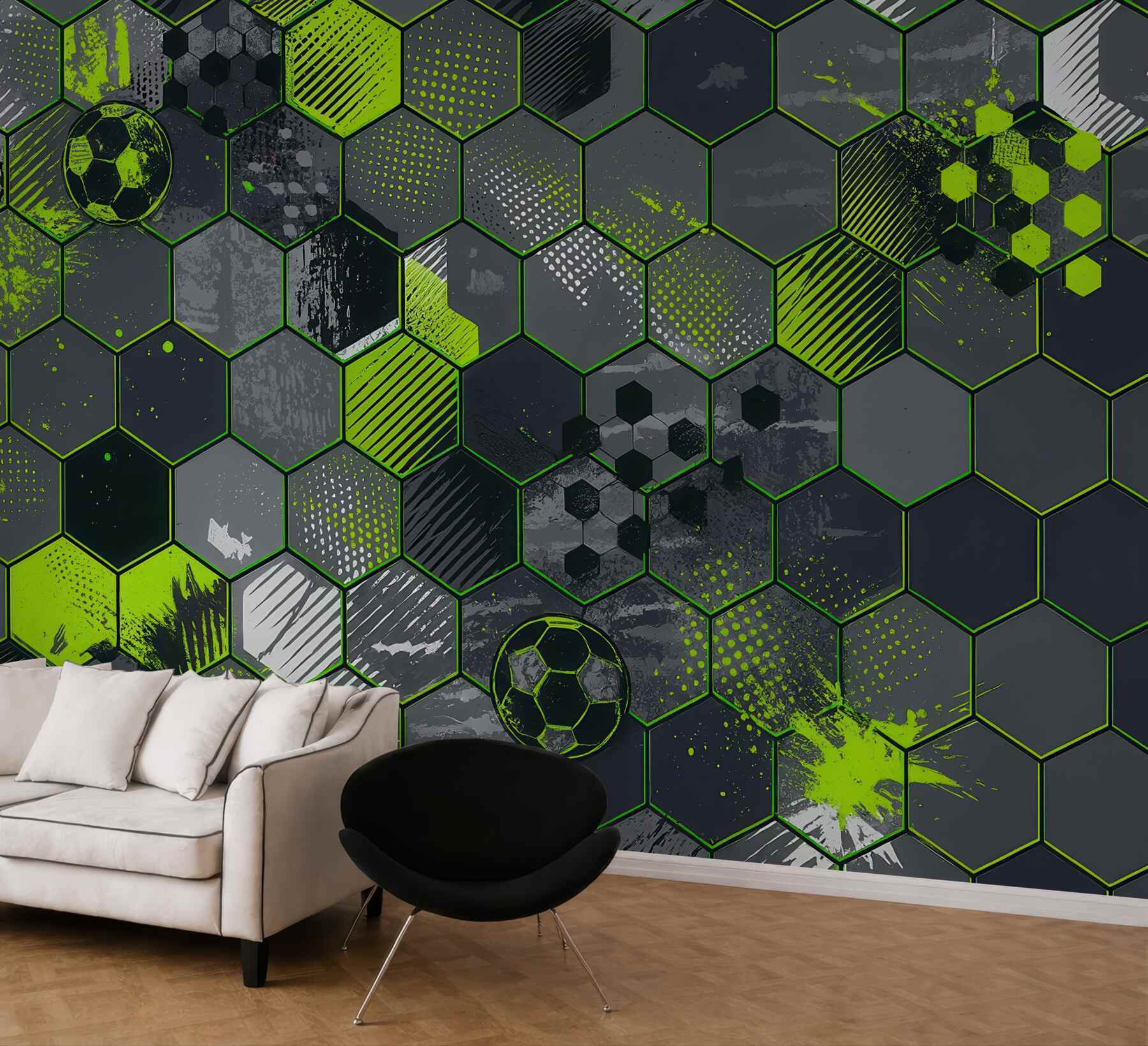 Fototapeta piłkarska mozaika neonowych hexagonów