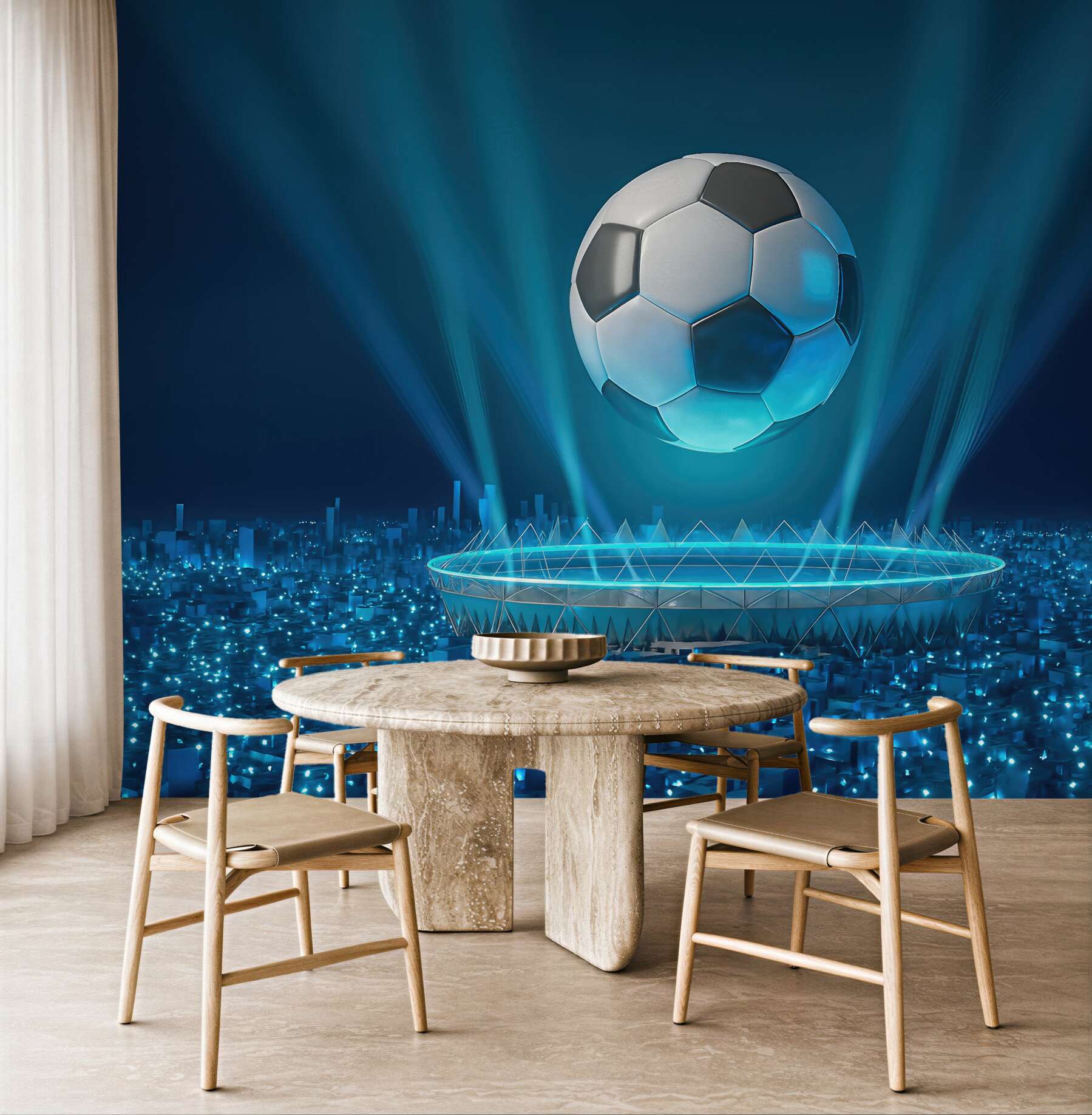 Fototapeta futurystyczny stadion z lewitującą piłką