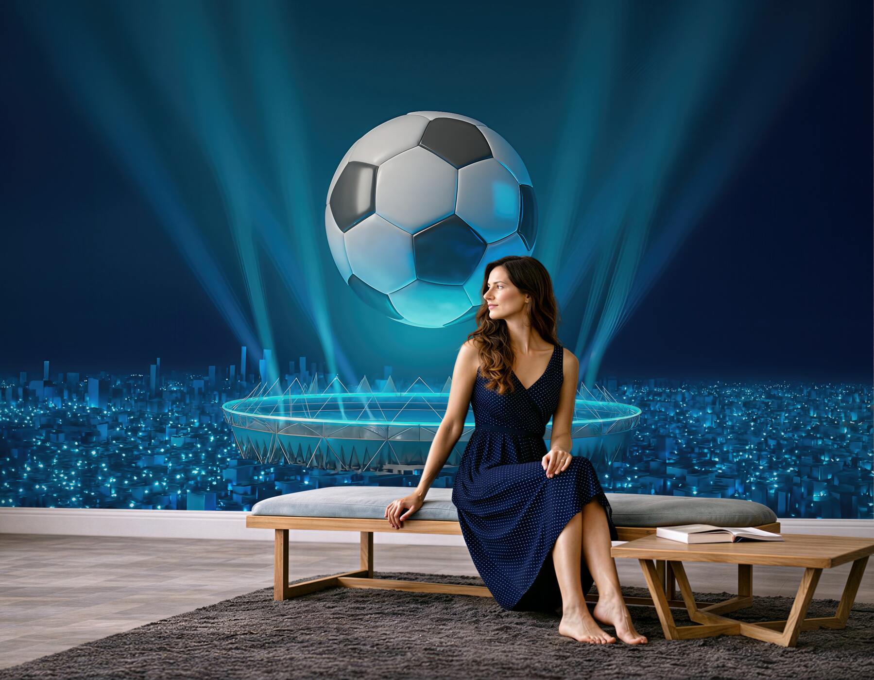 Fototapeta futurystyczny stadion z lewitującą piłką