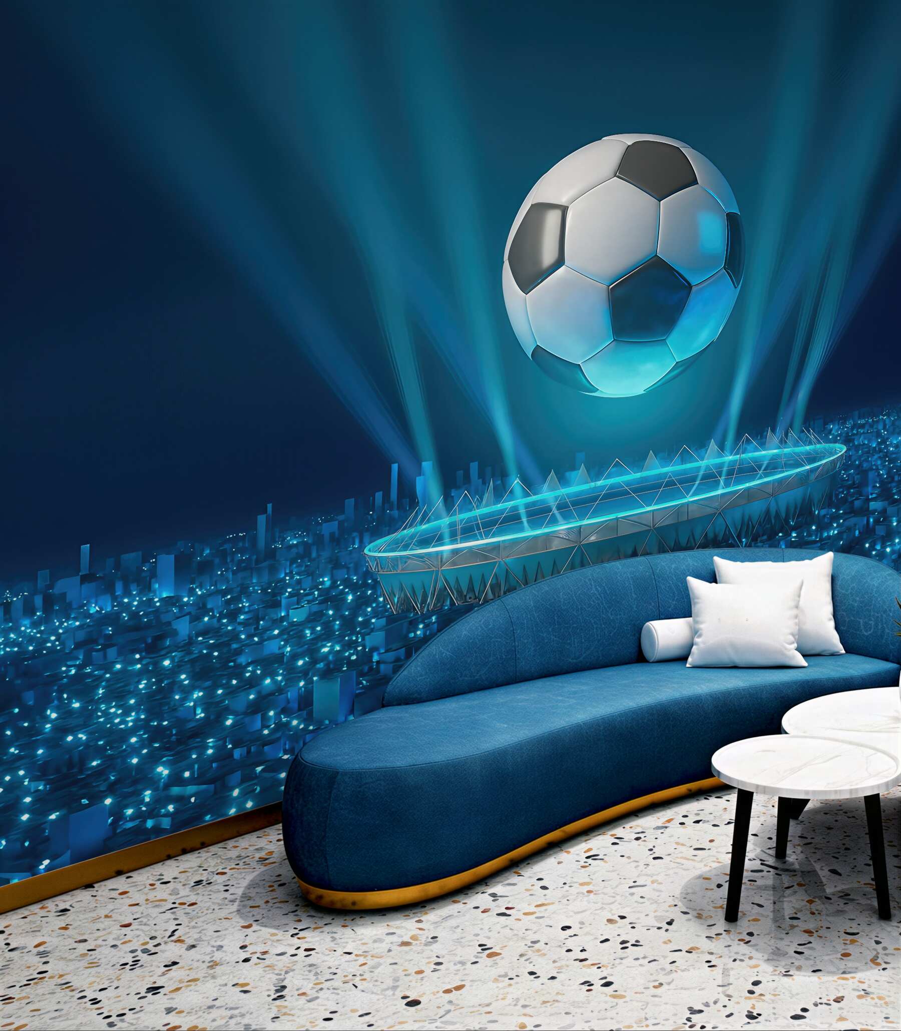 Fototapeta futurystyczny stadion z lewitującą piłką