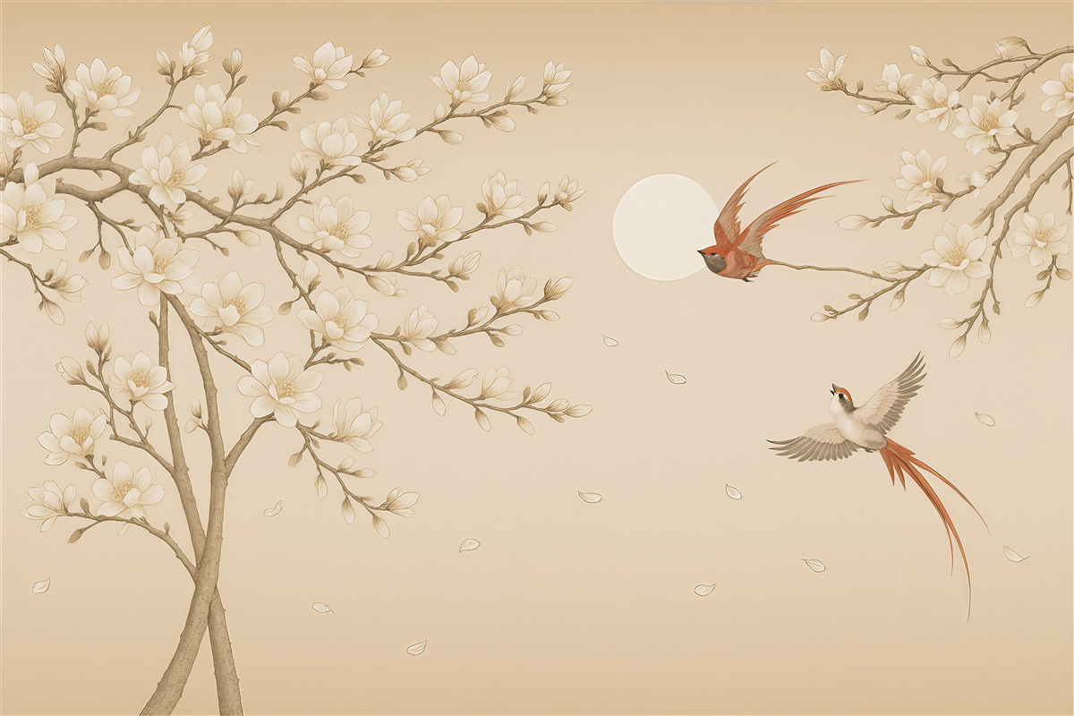Fototapeta magnolie i ptaki w harmonii