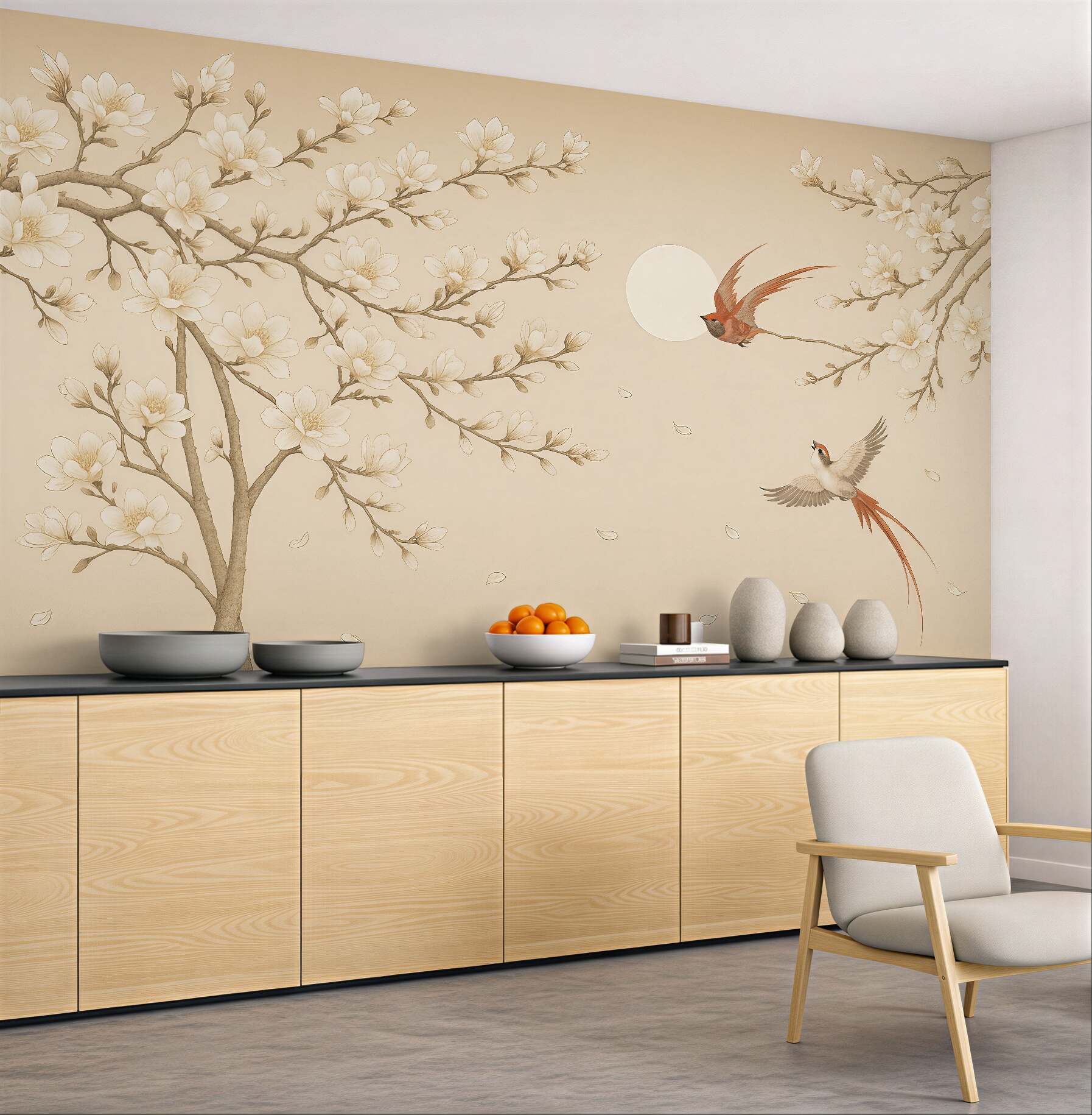 Fototapeta magnolie i ptaki w harmonii