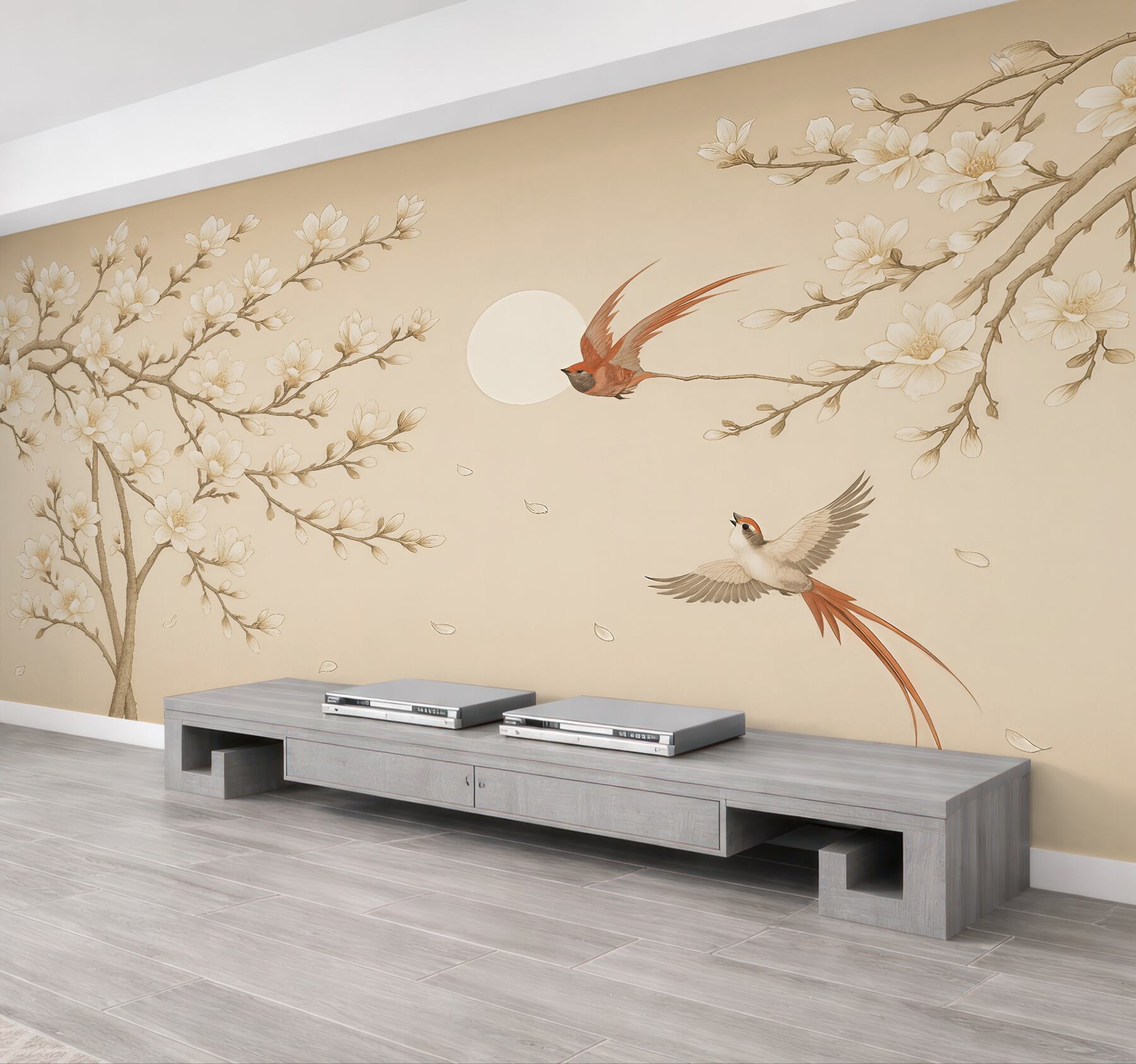Fototapeta magnolie i ptaki w harmonii