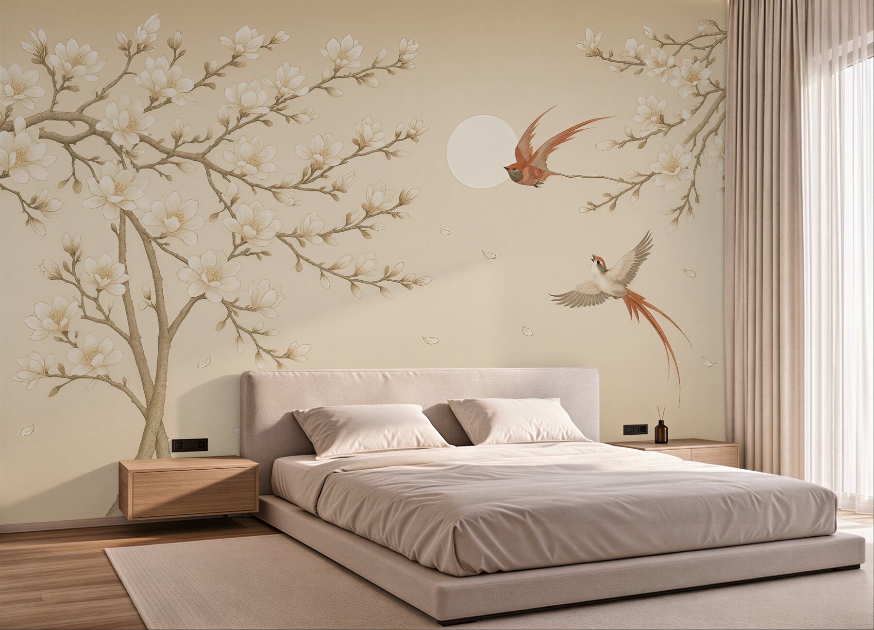Fototapeta magnolie i ptaki w harmonii