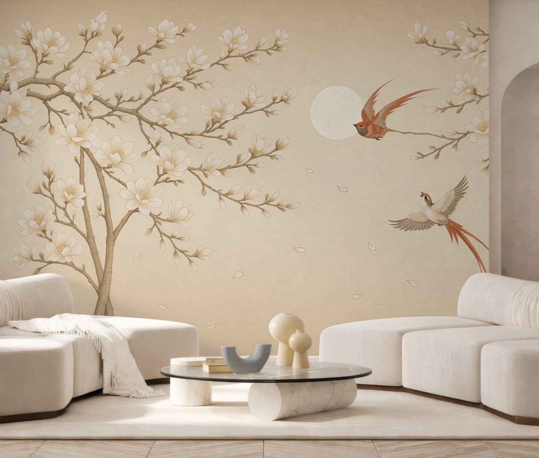 Fototapeta magnolie i ptaki w harmonii