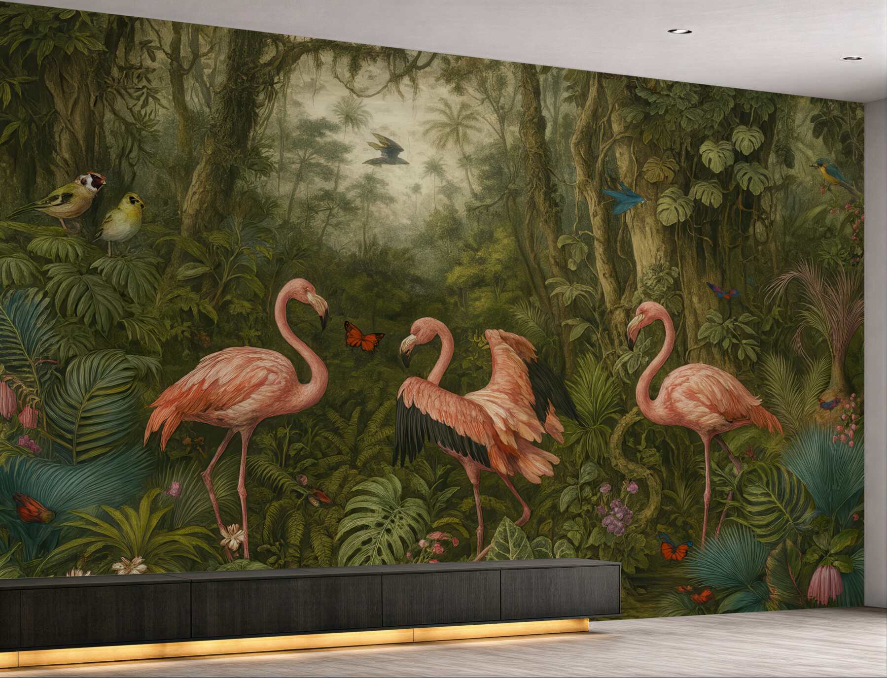 Fototapeta flamingi w tajemniczej tropikalnej dżungli