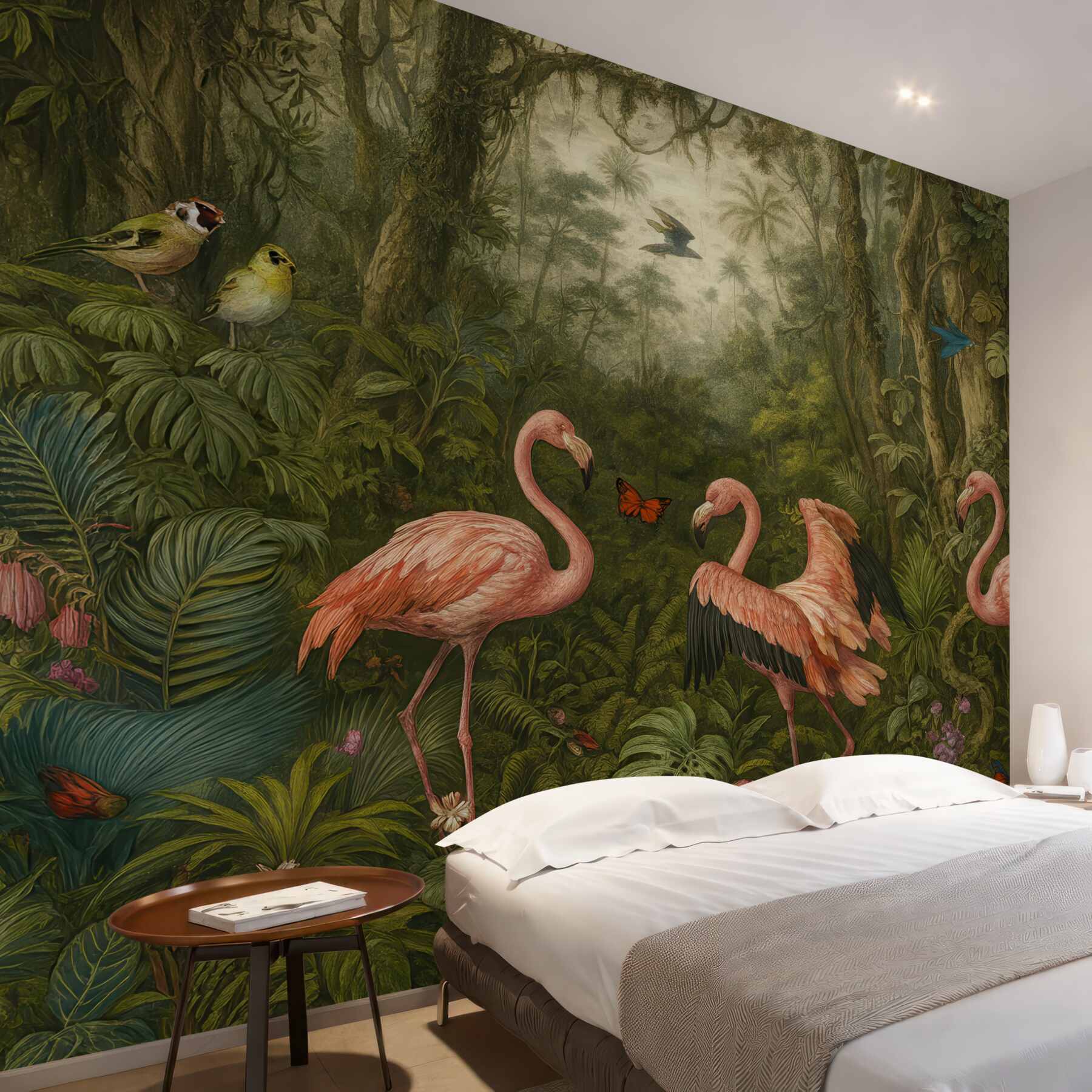Fototapeta flamingi w tajemniczej tropikalnej dżungli