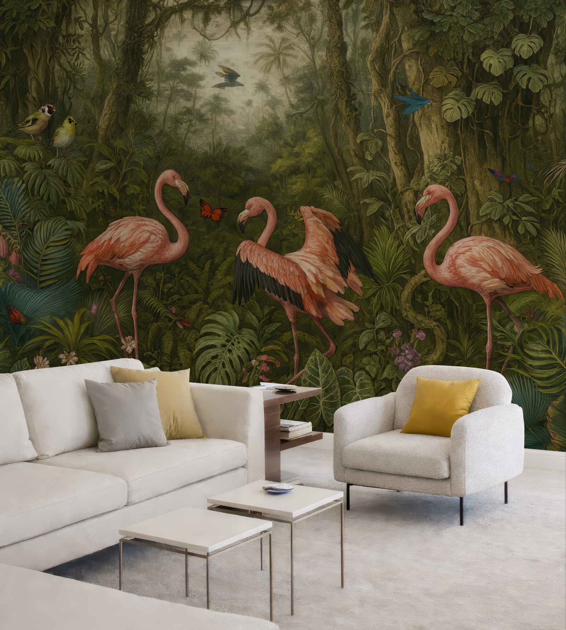 Fototapeta flamingi w tajemniczej tropikalnej dżungli