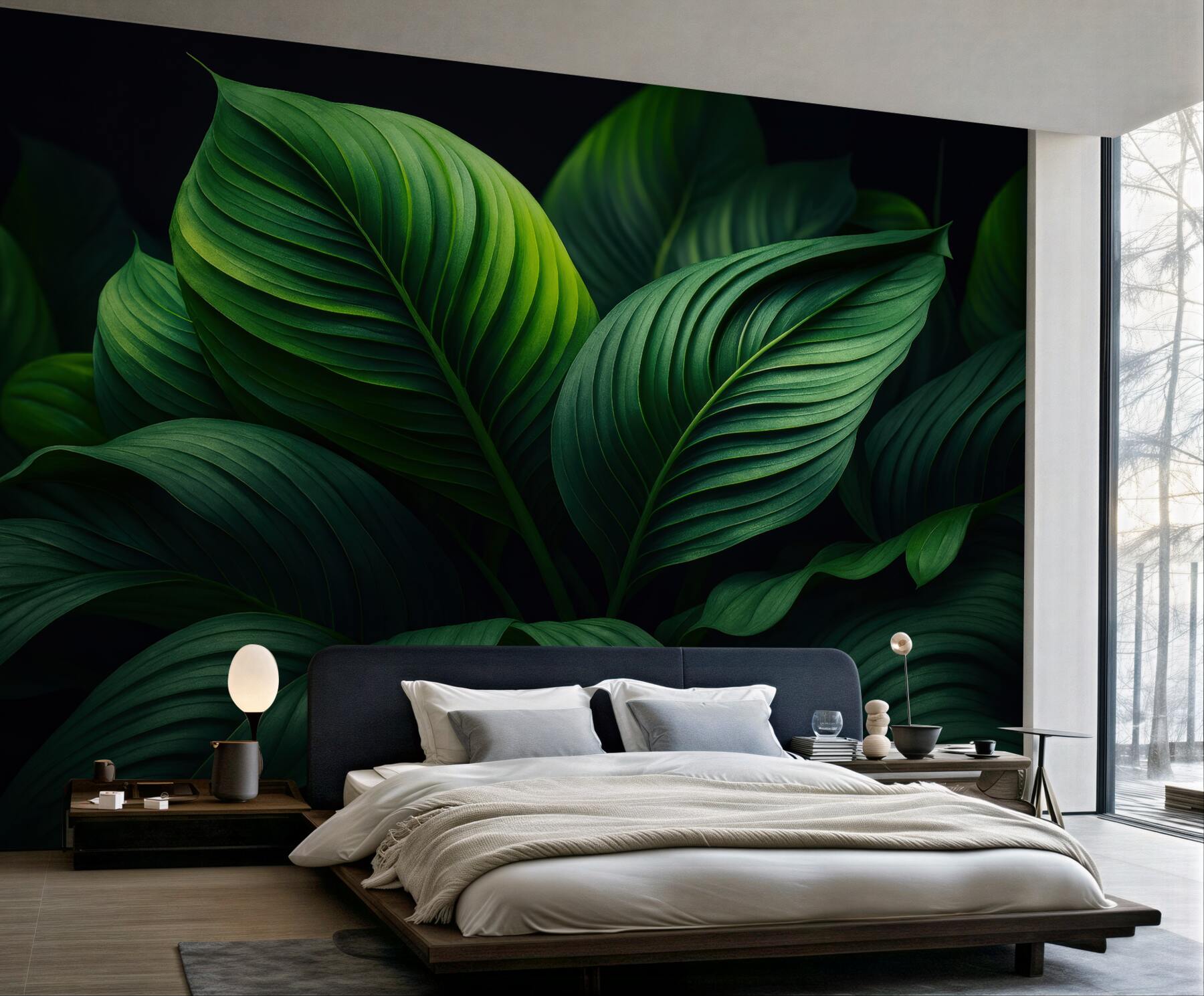 Fototapeta zielone liście w nocnym cieniu