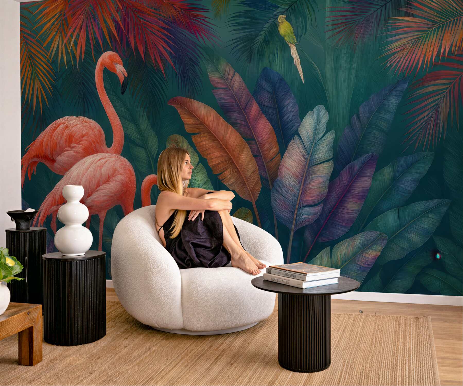 Fototapeta tropikalne flamingi w barwnej dżungli