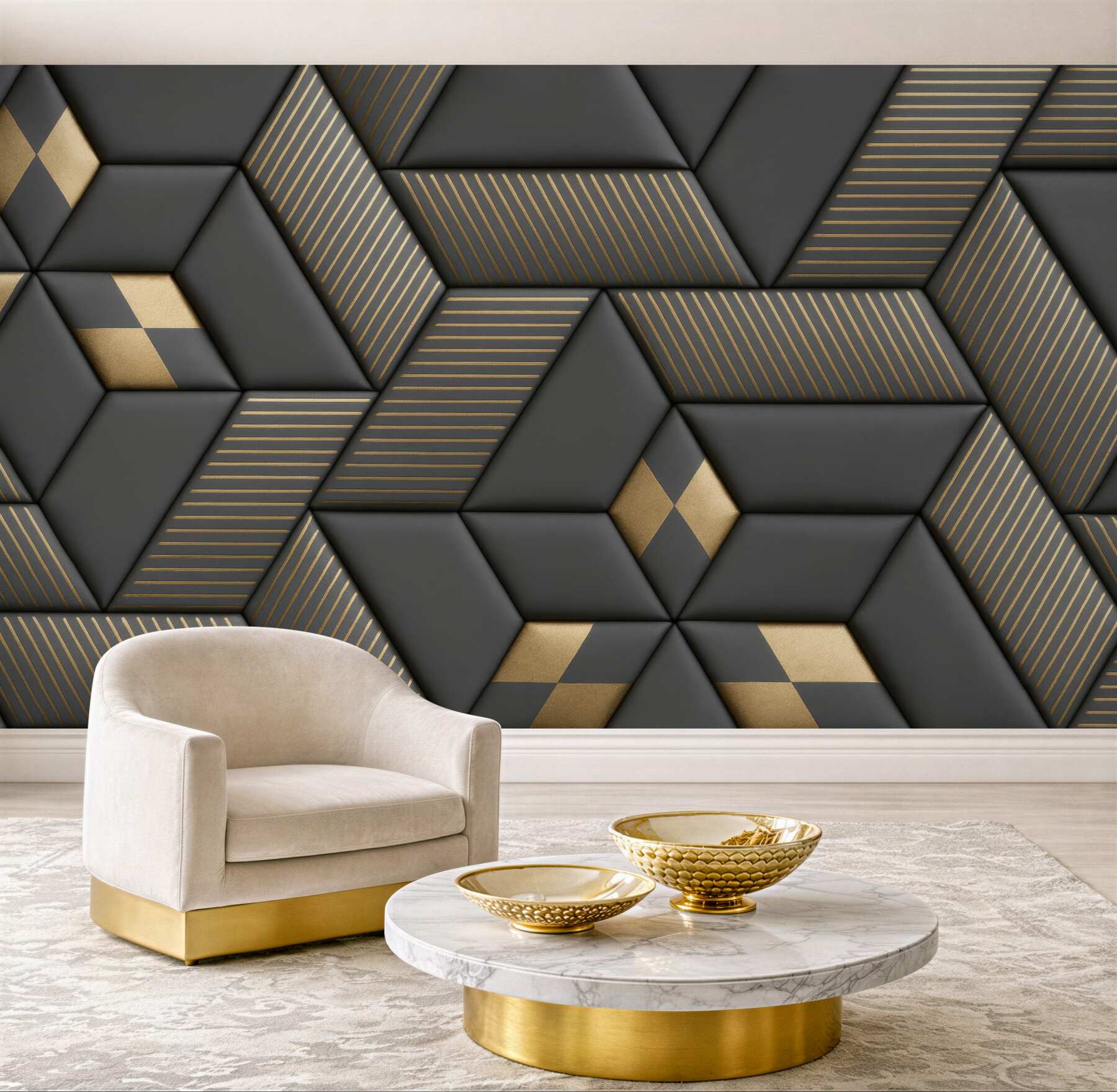 Fototapeta geometryczna elegancja w graficie i złocie