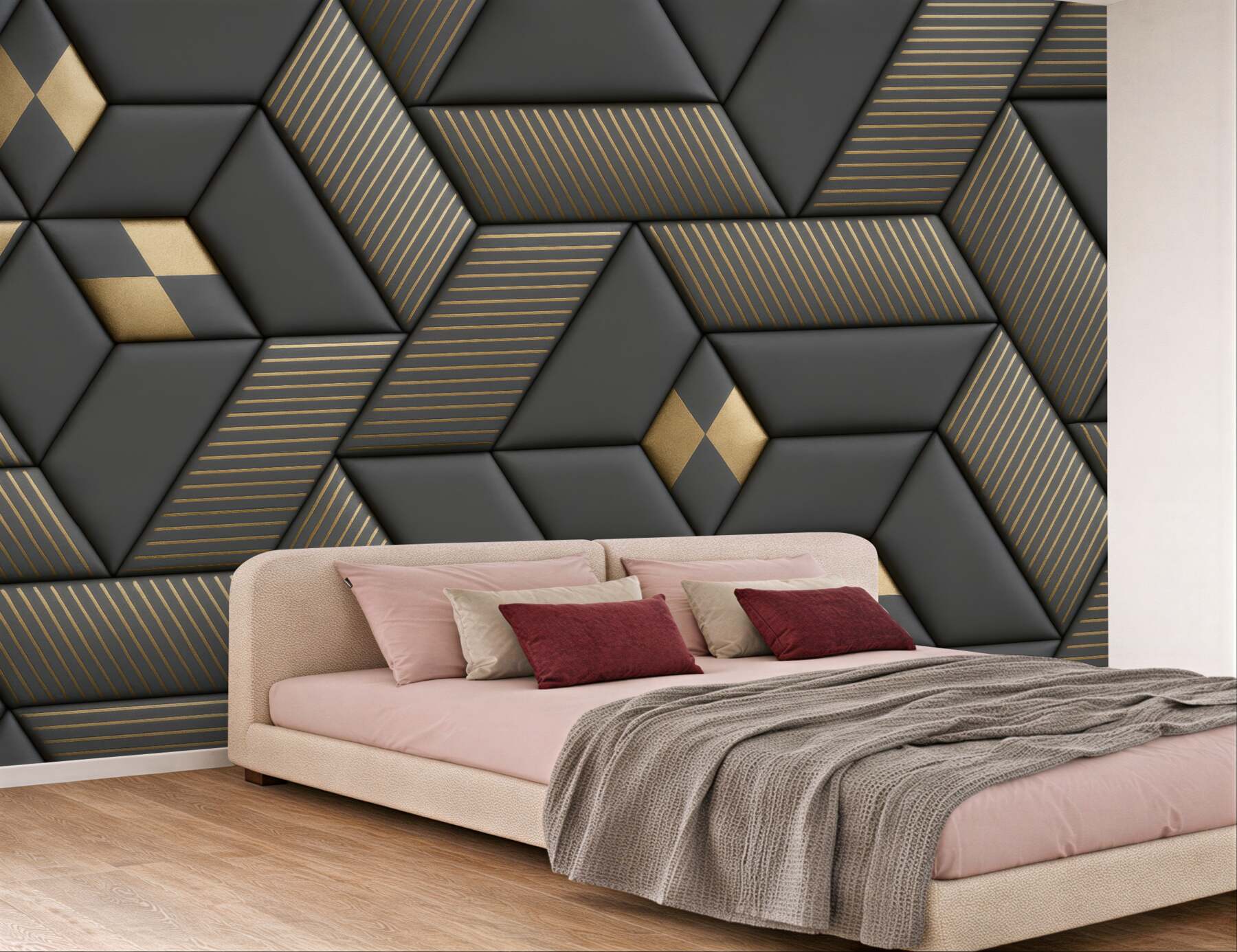 Fototapeta geometryczna elegancja w graficie i złocie