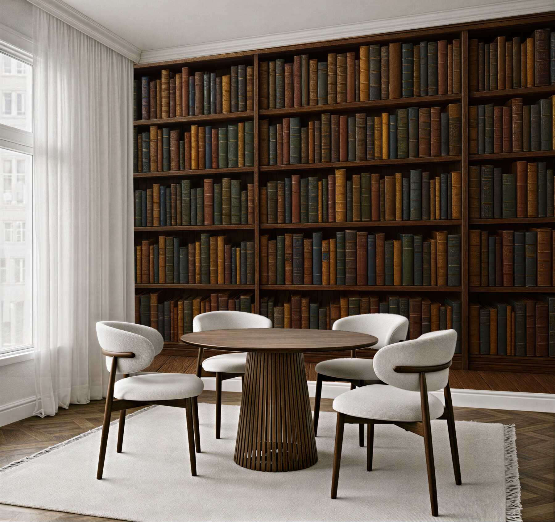 Fototapeta klasyczna biblioteka w ciepłym drewnie