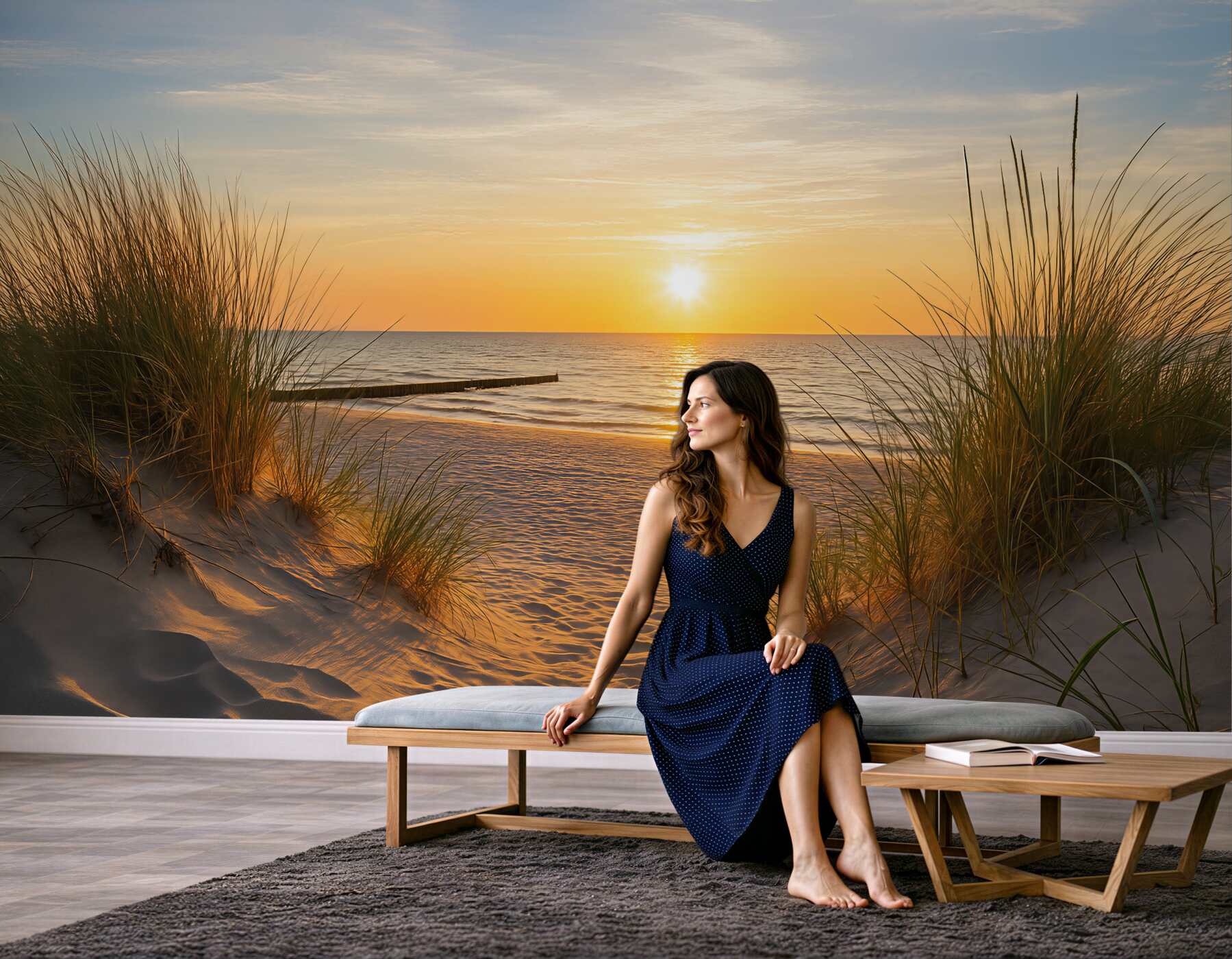Fototapeta spokojny zachód słońca nad plażą