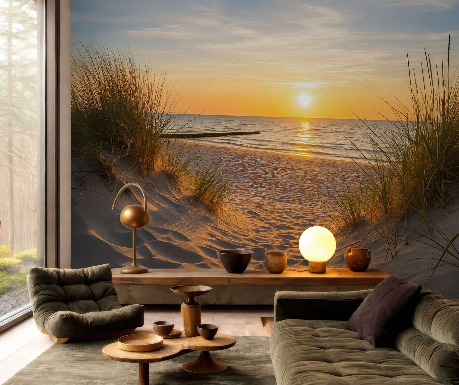 Fototapeta spokojny zachód słońca nad plażą