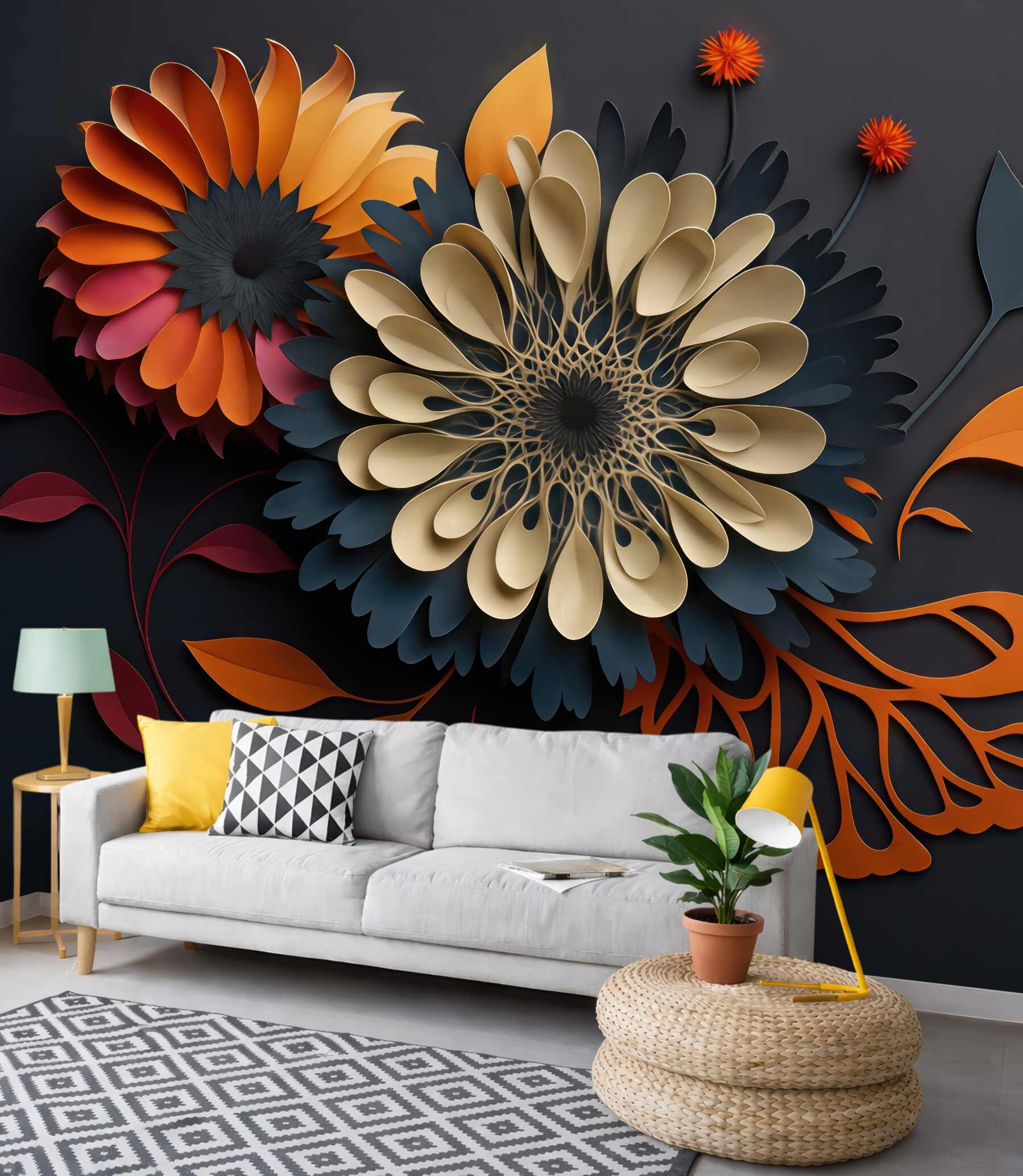 Fototapeta nowoczesne kwiaty w papercut