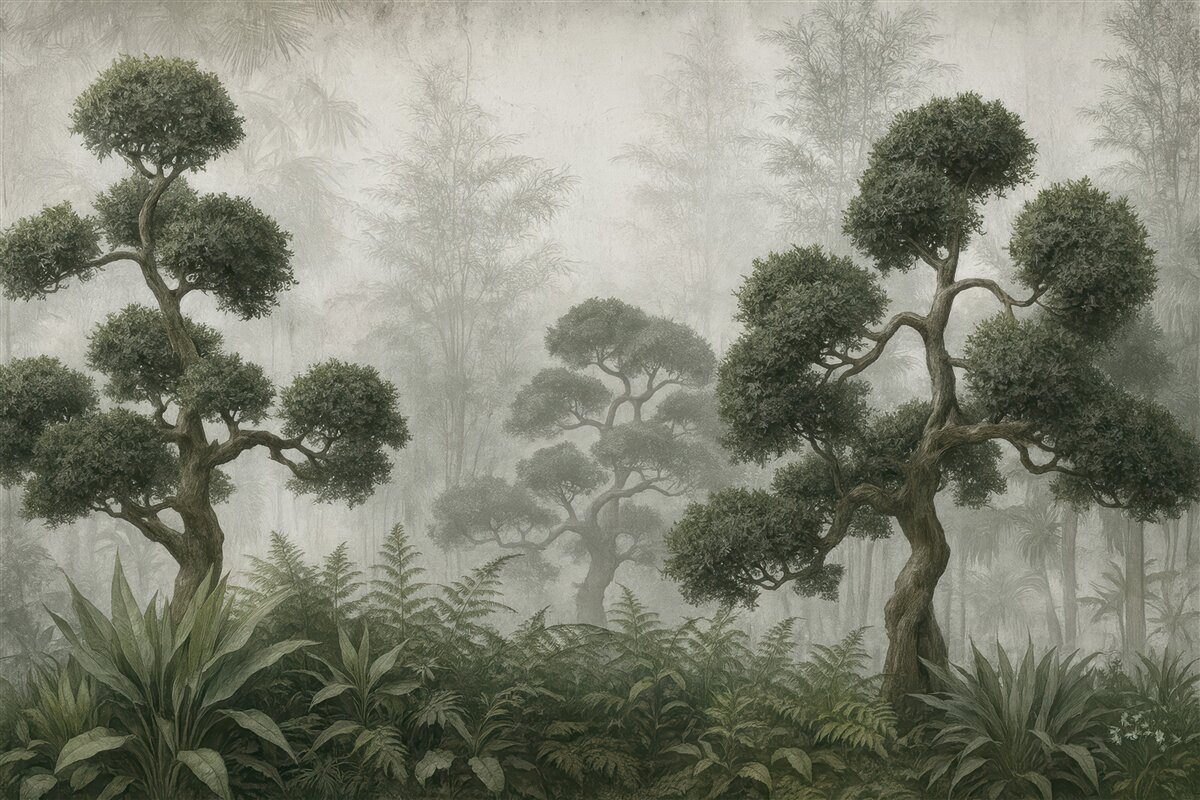 Fototapeta mroczny las bonsai we mgle