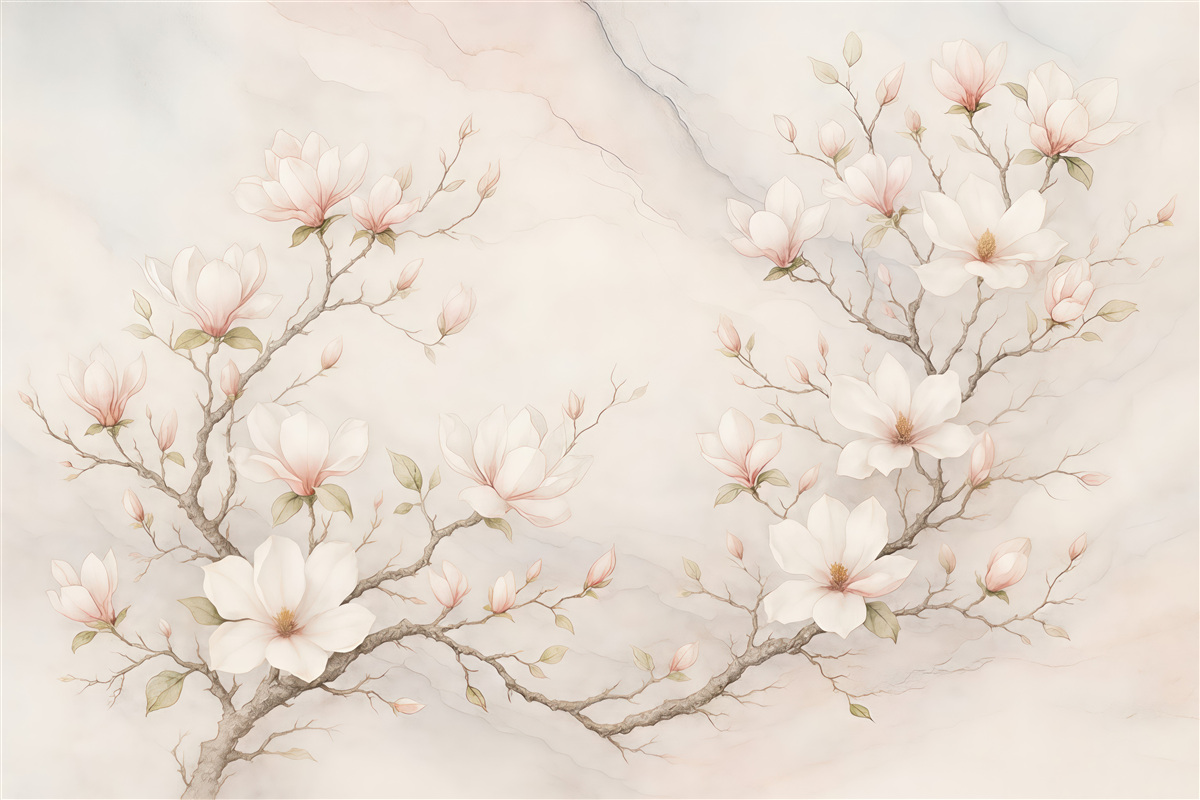 Fototapeta delikatne magnolie na marmurowym tle