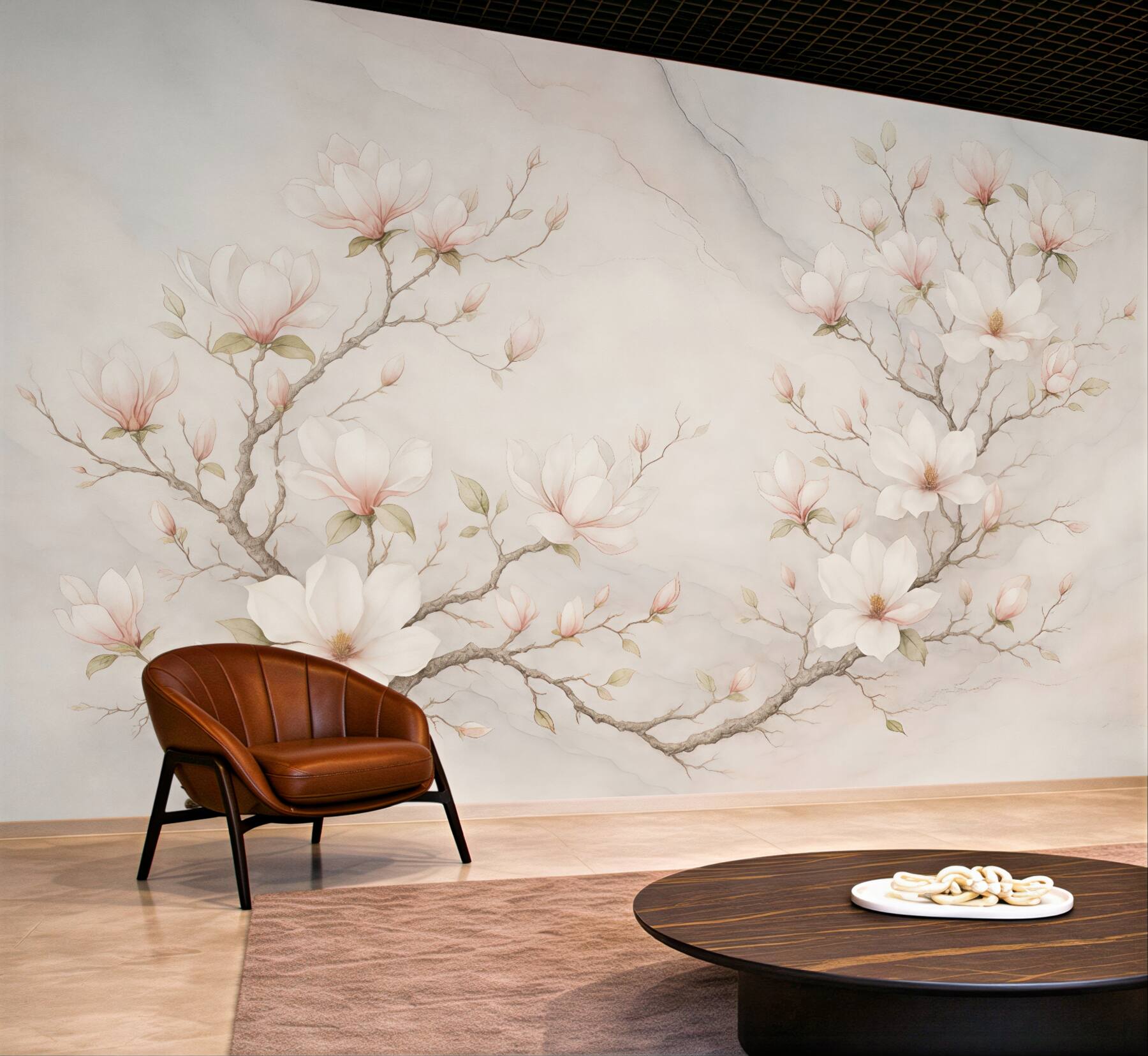 Fototapeta delikatne magnolie na marmurowym tle