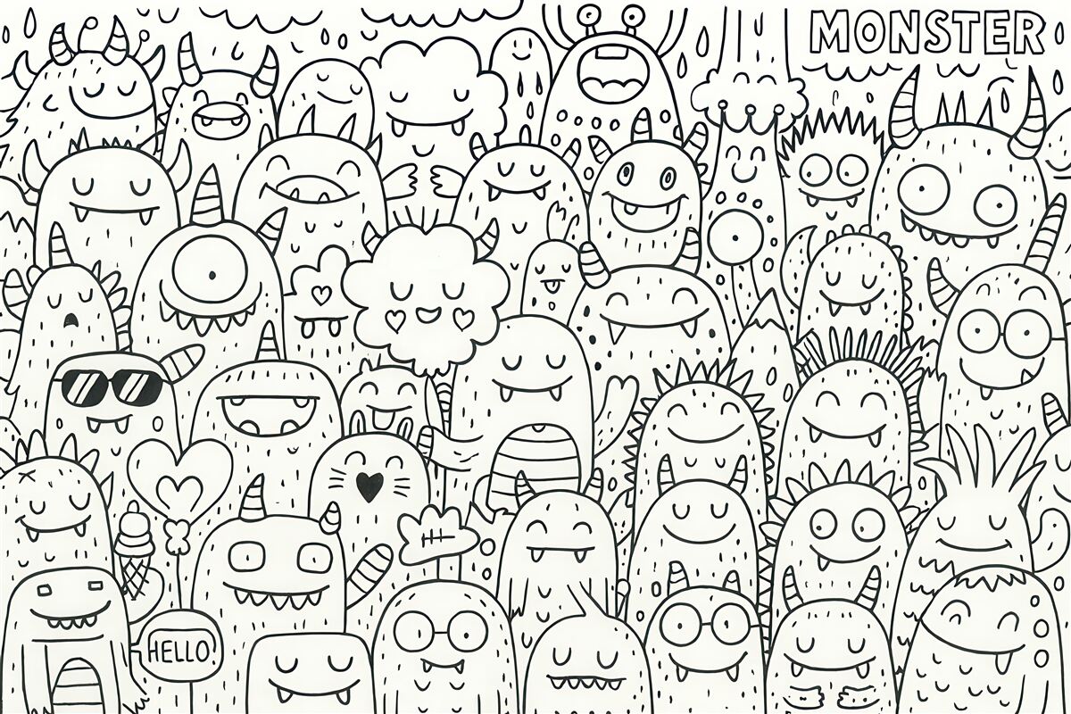 Fototapeta wesołe potworki w doodle stylu