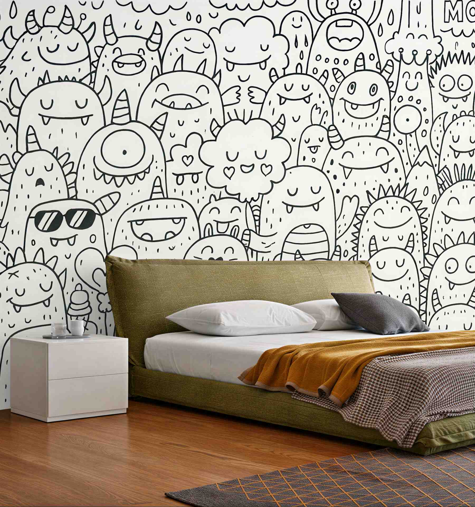 Fototapeta wesołe potworki w doodle stylu