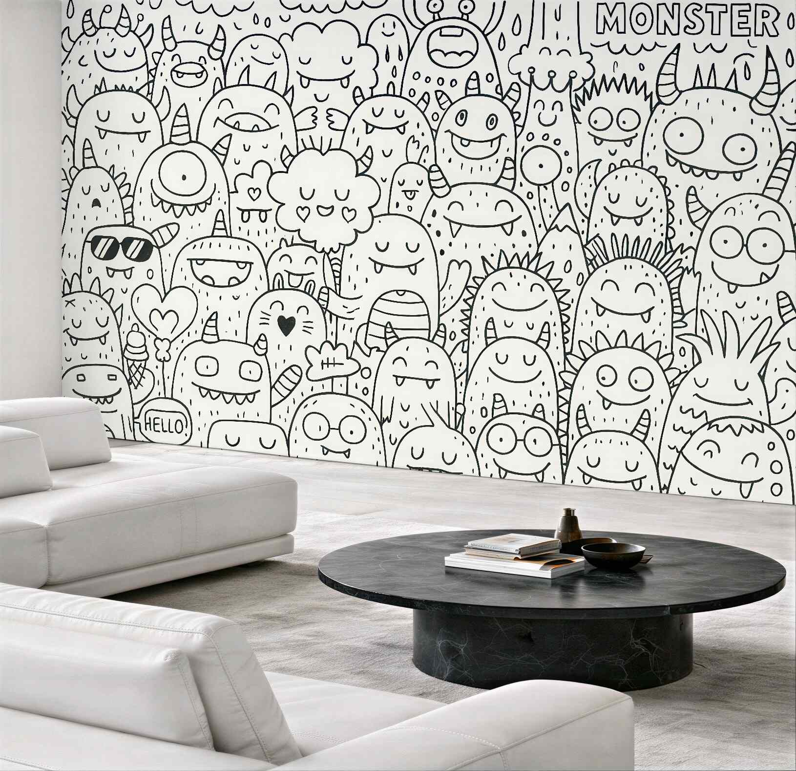 Fototapeta wesołe potworki w doodle stylu