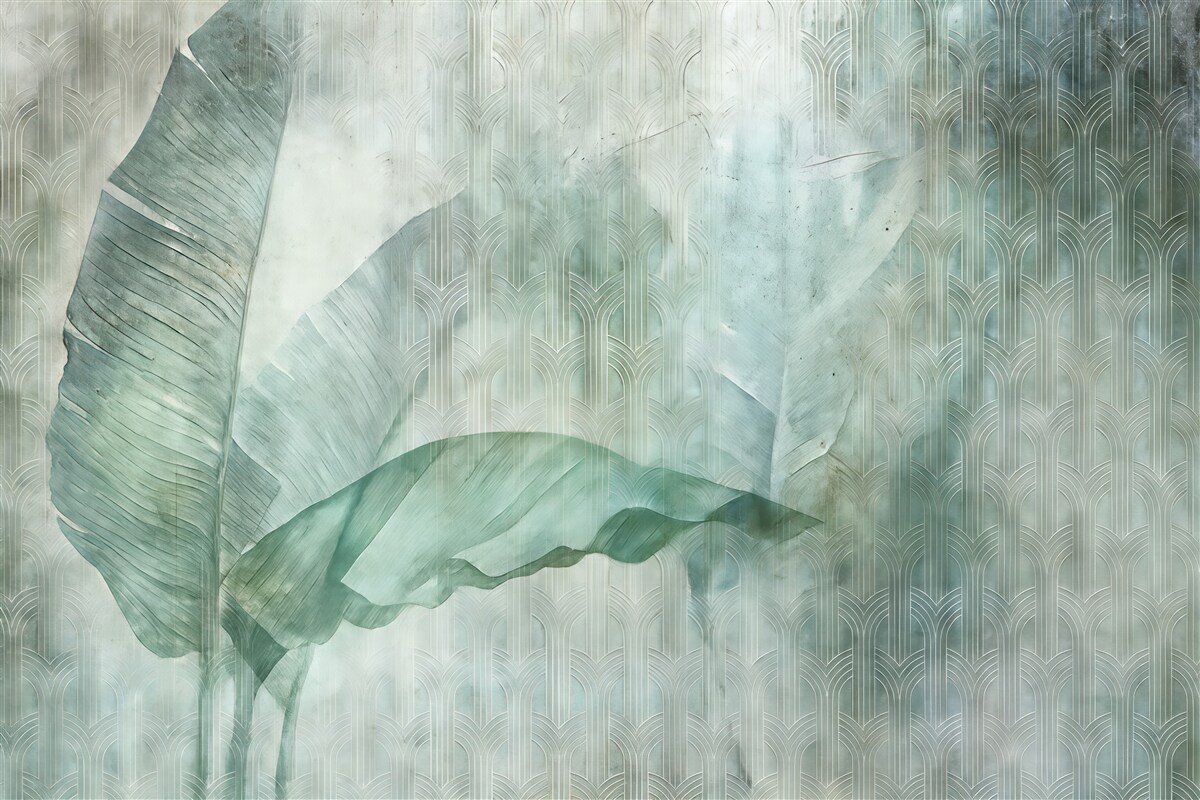 Fototapeta turkusowe liście w stylu art déco