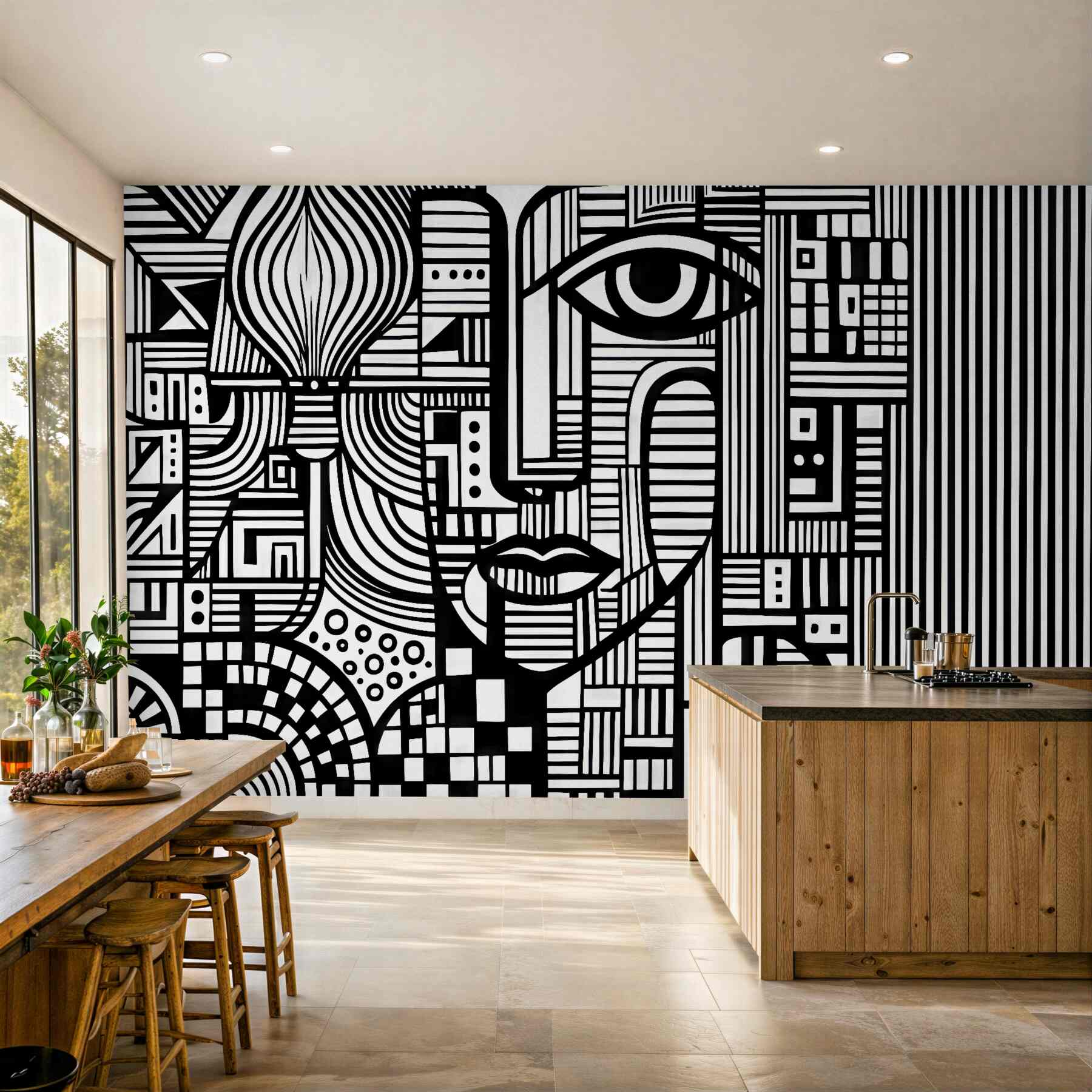 Fototapeta geometryczna twarz w czerni i bieli