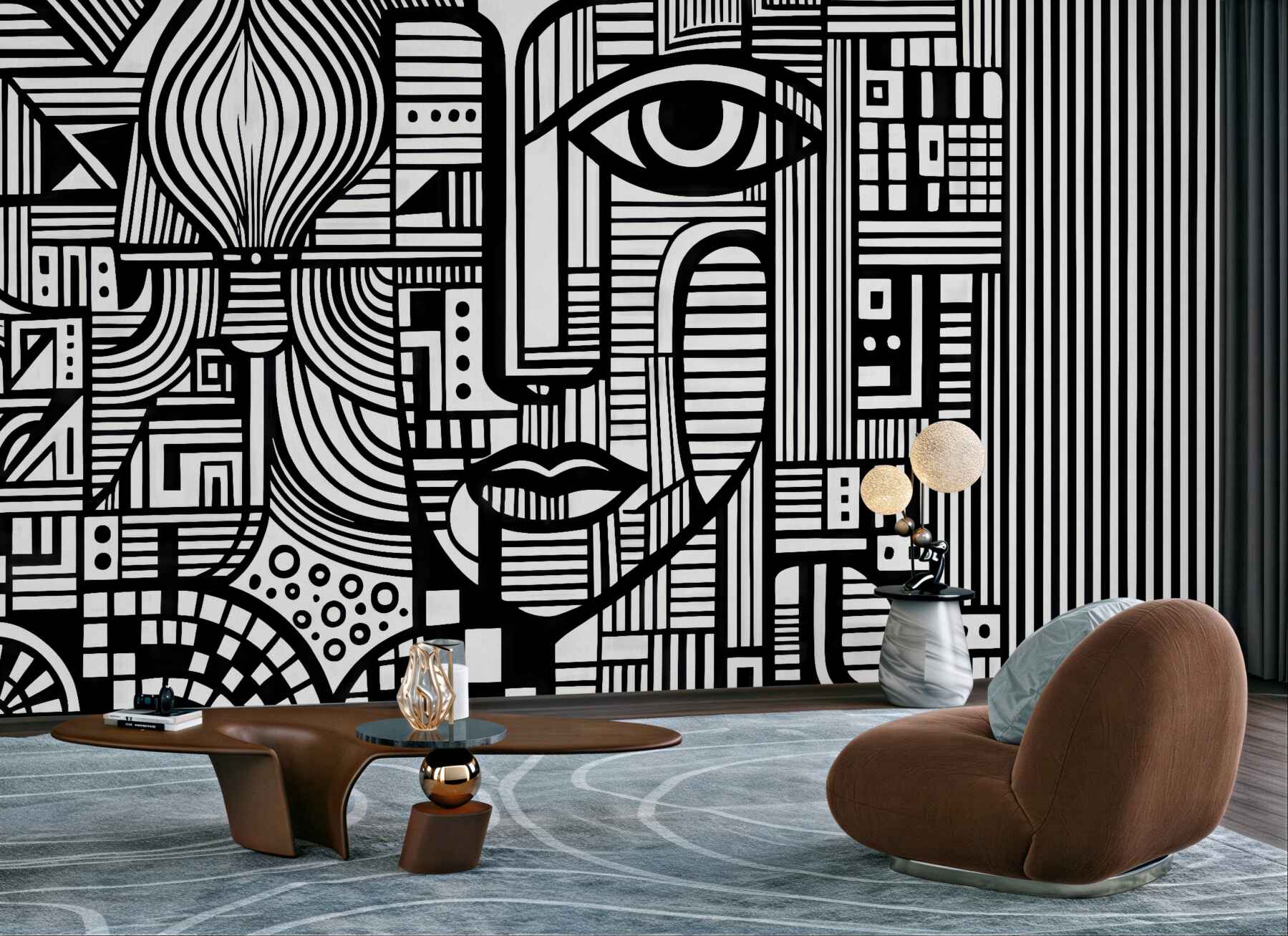 Fototapeta geometryczna twarz w czerni i bieli