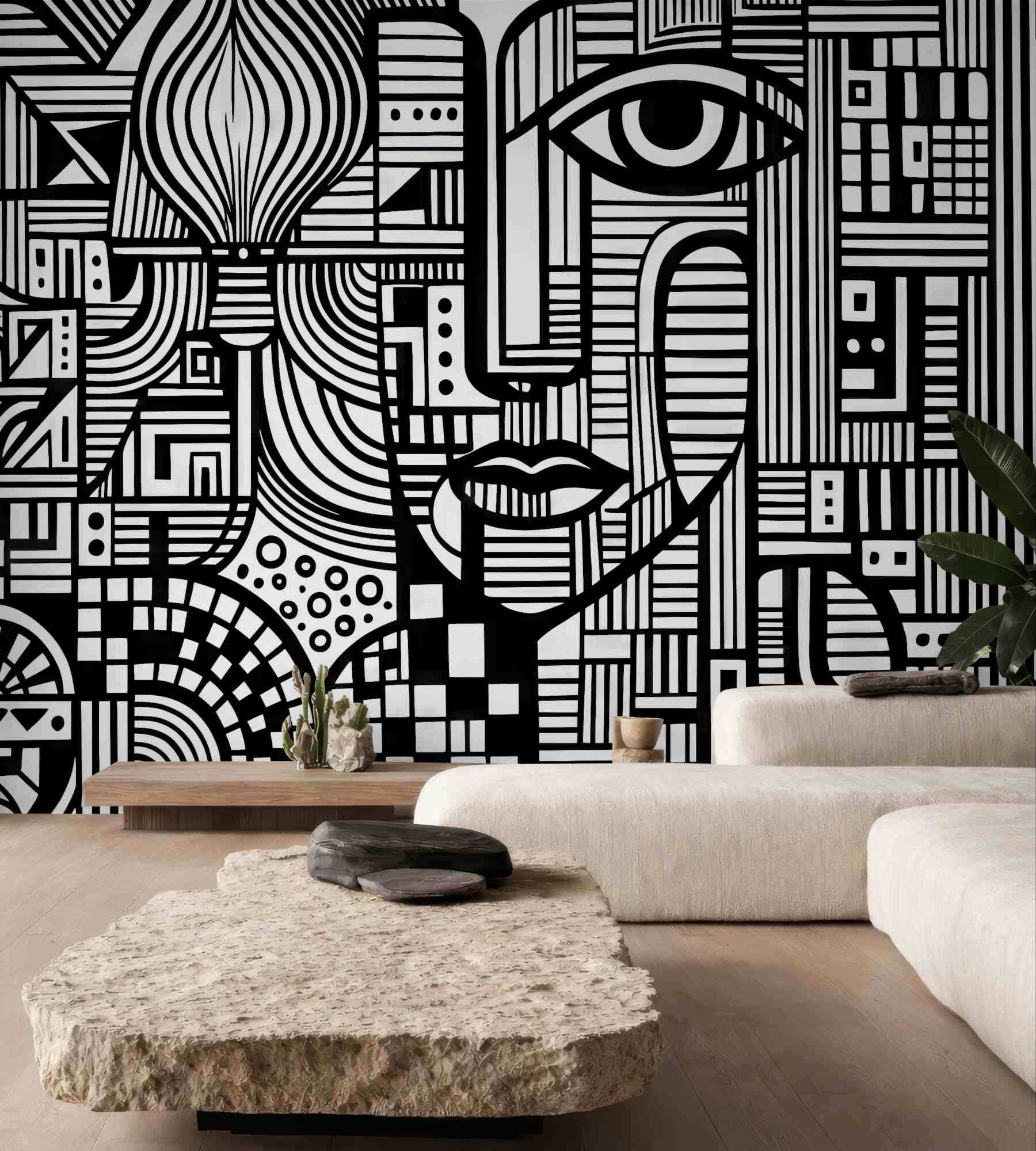 Fototapeta geometryczna twarz w czerni i bieli
