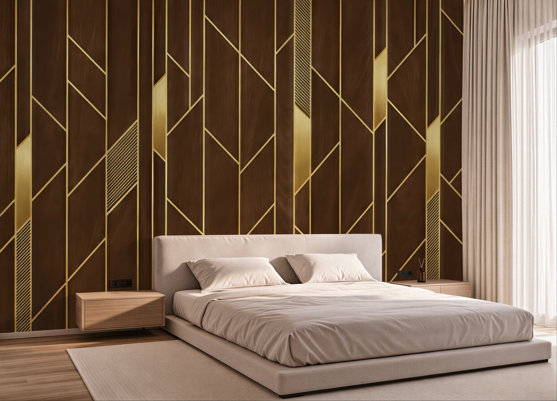 Fototapeta złota geometria na drewnianym tle