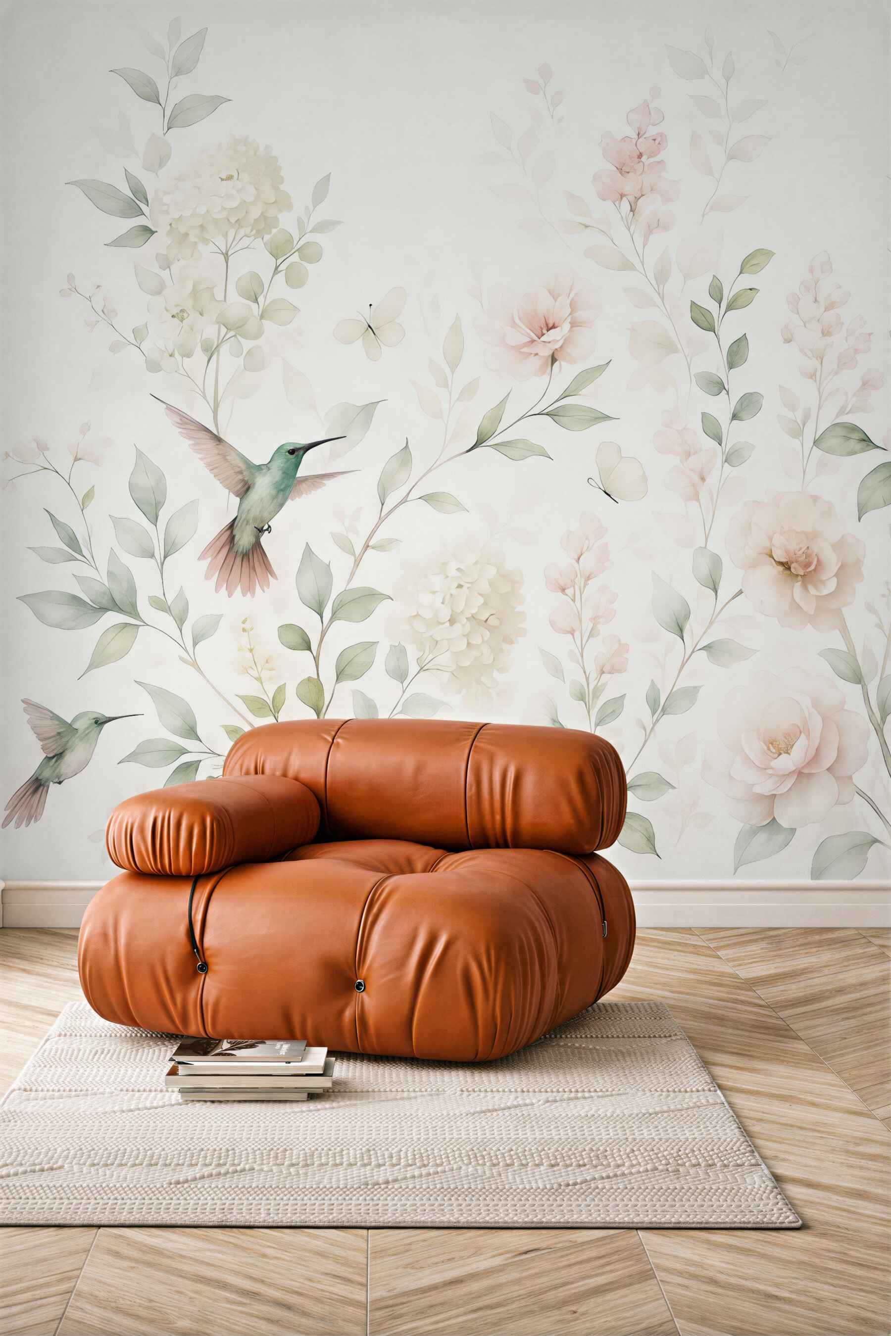 Fototapeta pastelowy ogród z kolibrami